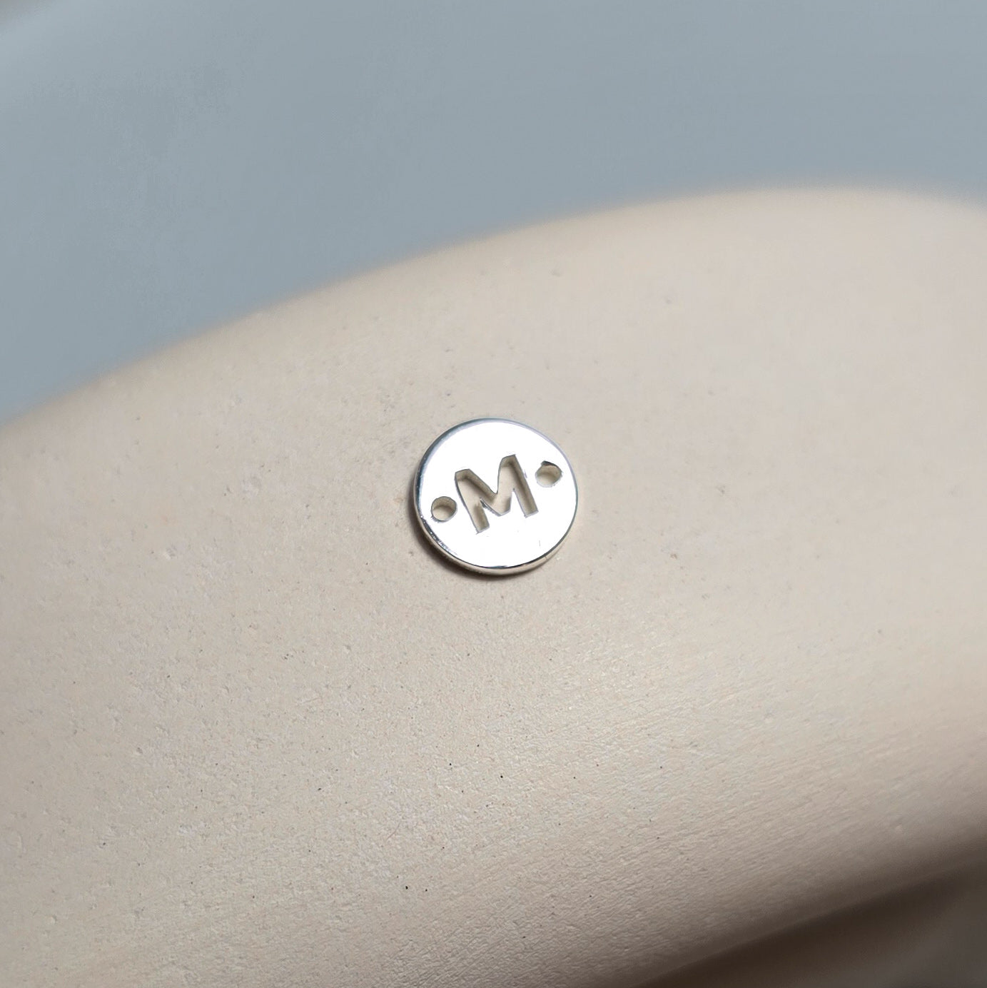 Sterling Silver Round Initial Connector Charm - Links Permanent Jewellery Supplies