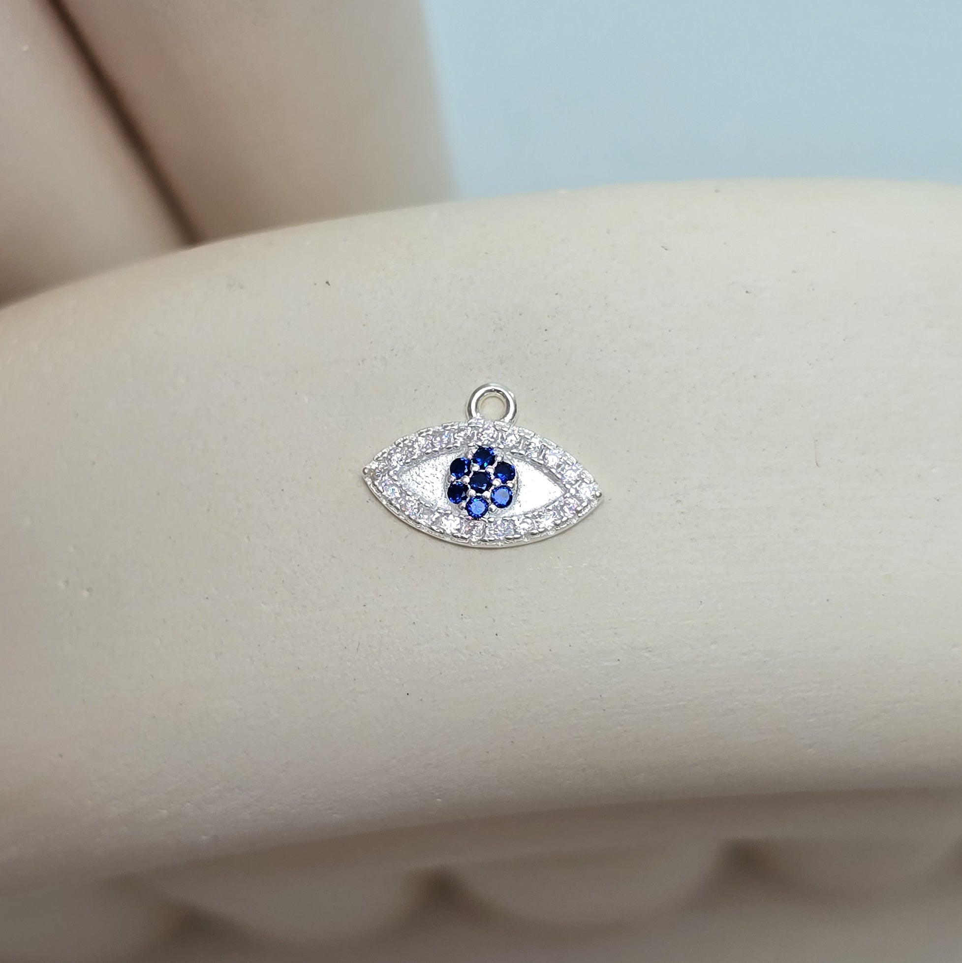 Sterling Silver Crystal Eye Evil Pendant Charm - Links Permanent Jewellery Supplies