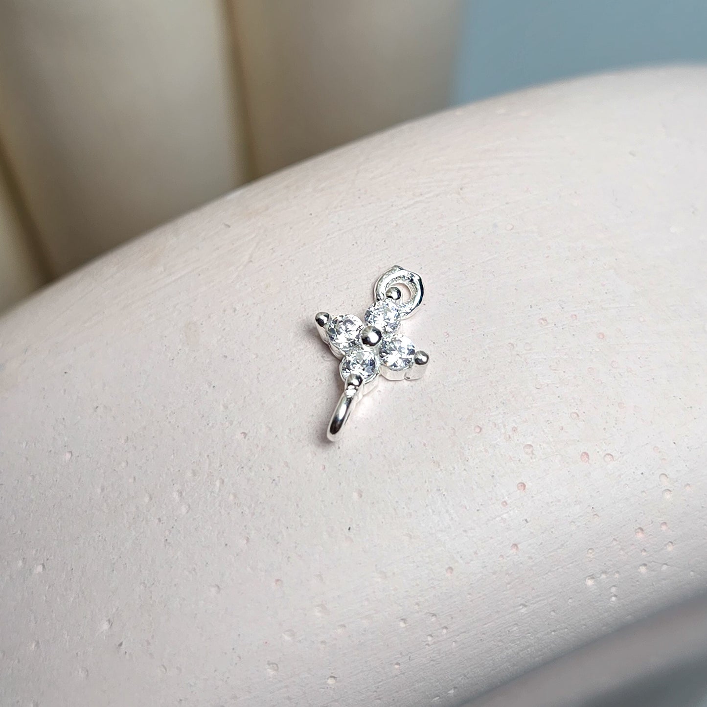 Sterling Silver Crystal Flower Blossom Connector Charm