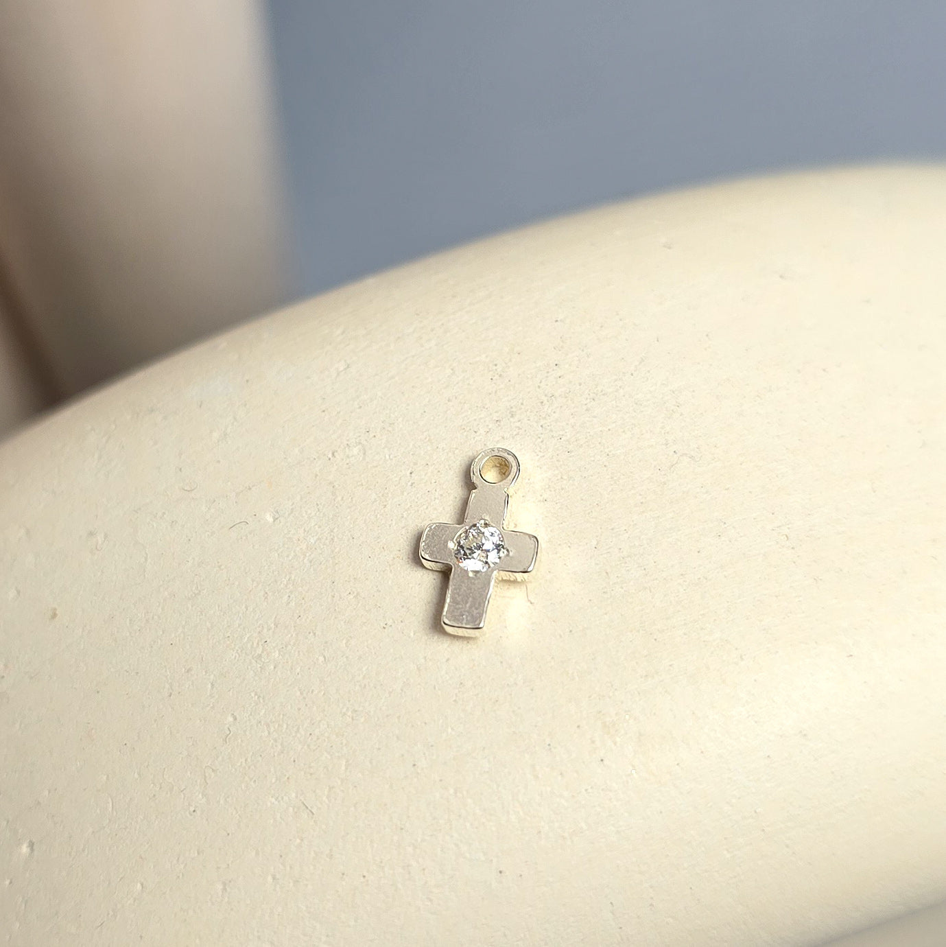Mini Cubic Zirconia Cross Charm Sterling Silver