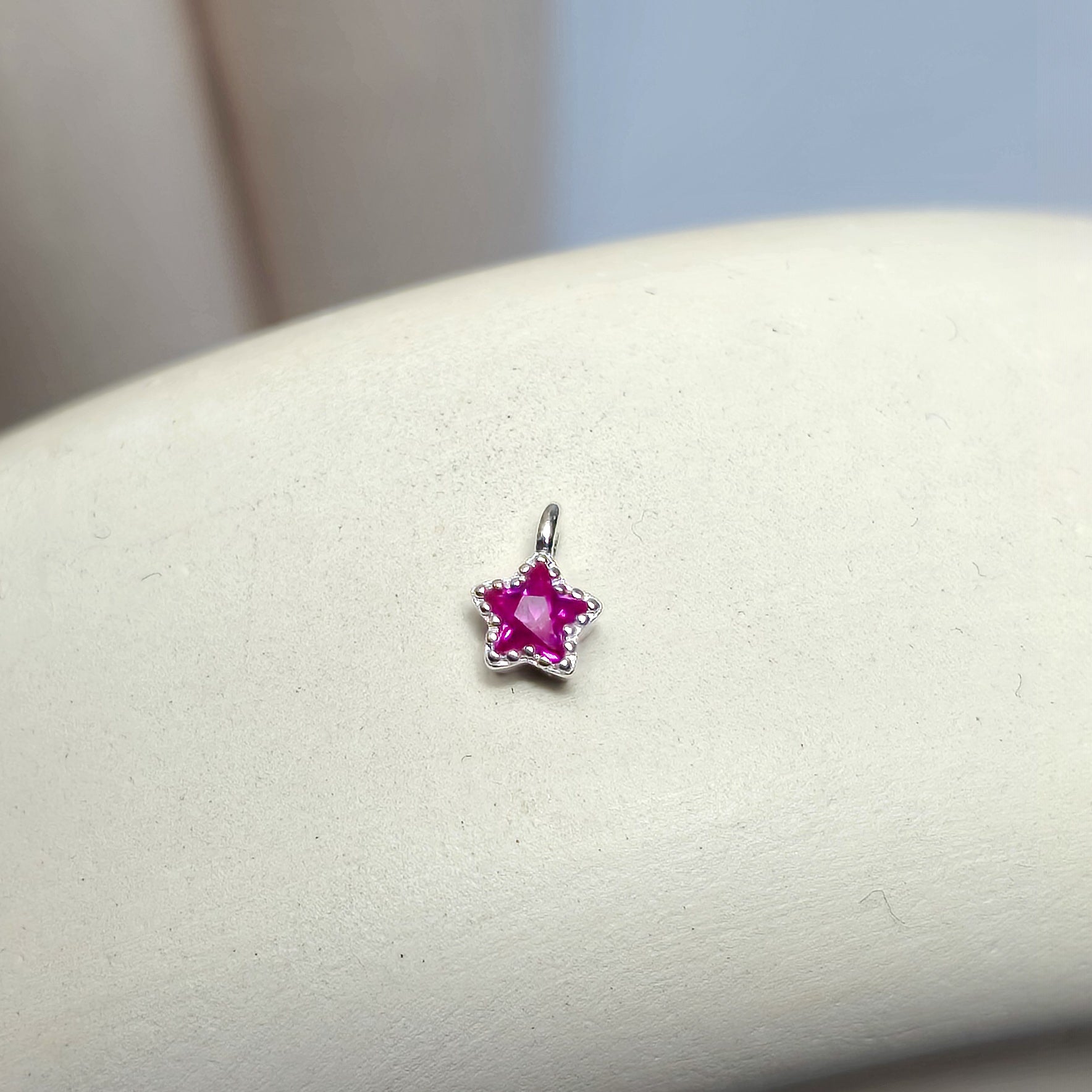 Sterling Silver Crystal Star Pendant Charm Pink