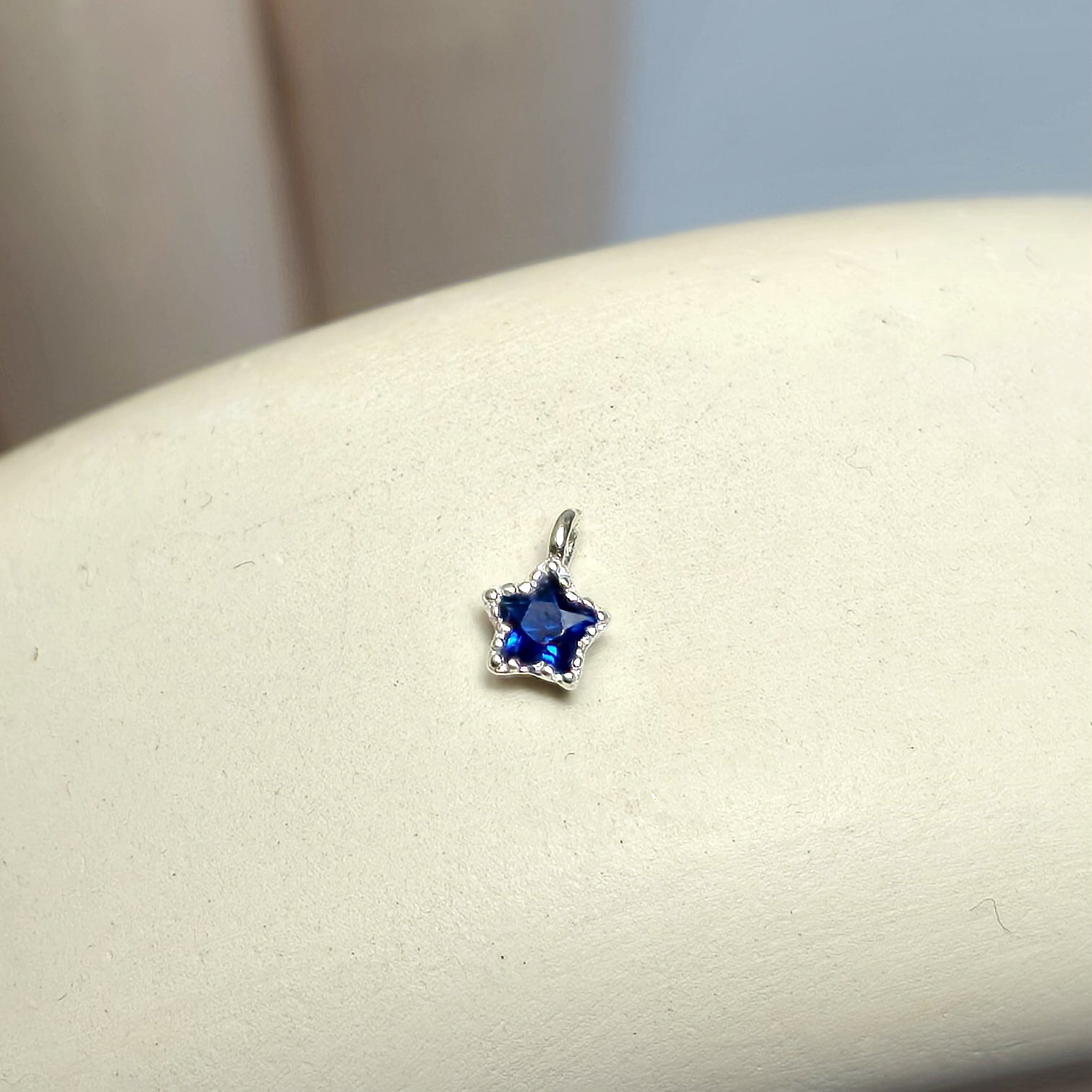 Sterling Silver Crystal Star Pendant Charm Blue