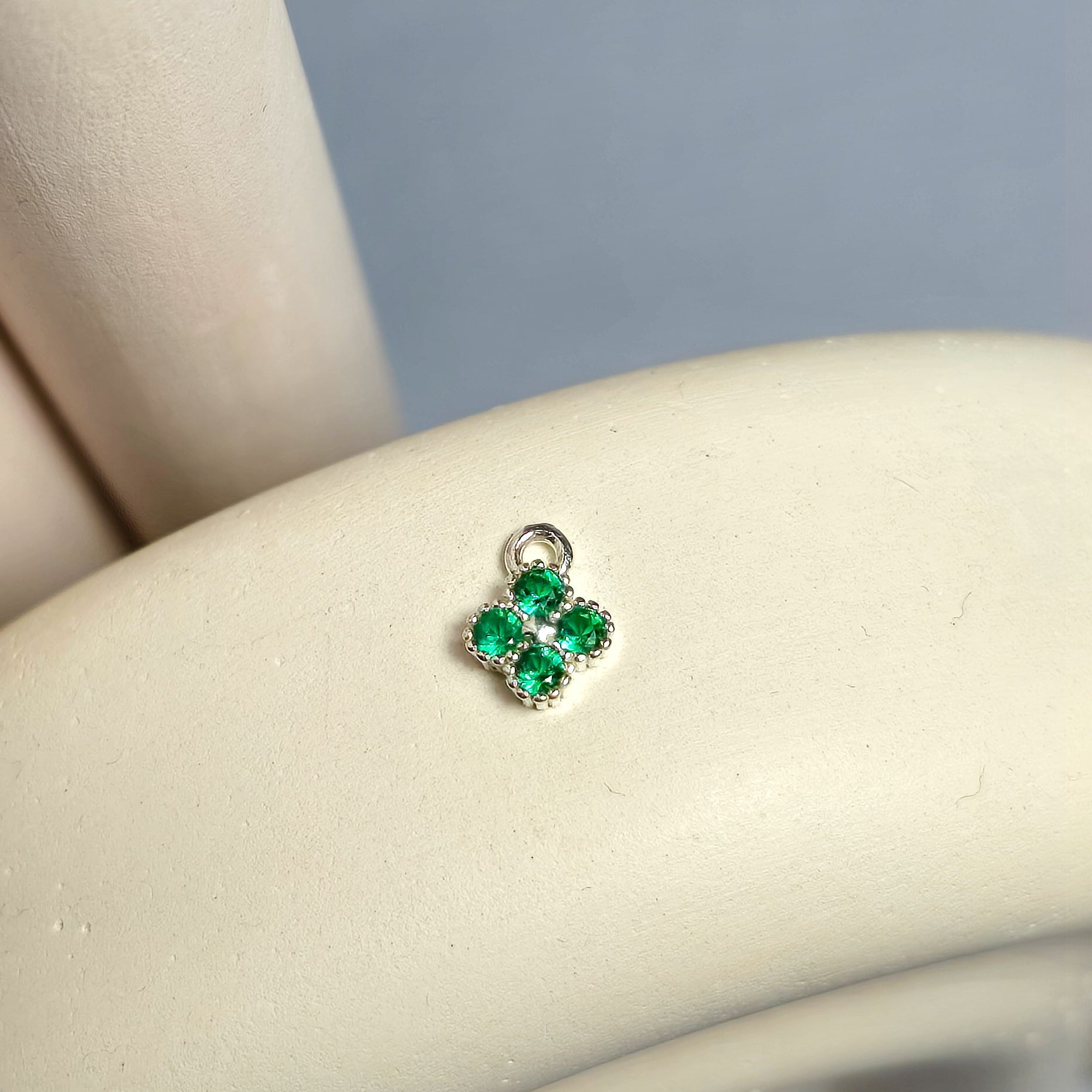Sterling Silver Crystal Flower Pendant Charm Green
