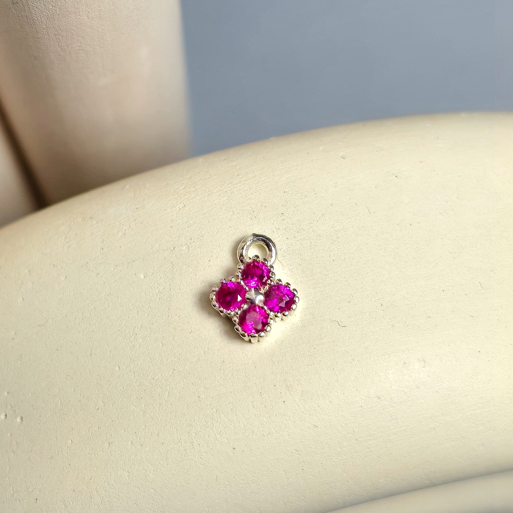 Sterling Silver Crystal Flower Pendant Charm Pink