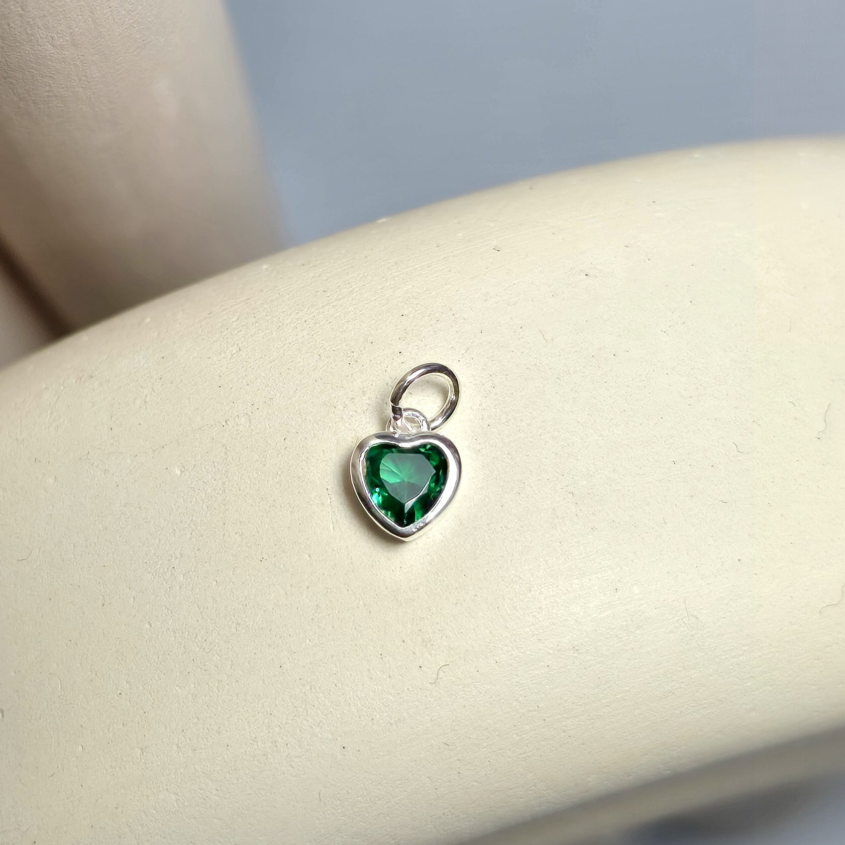 Sterling Silver Crystal Heart Pendant Charm Green