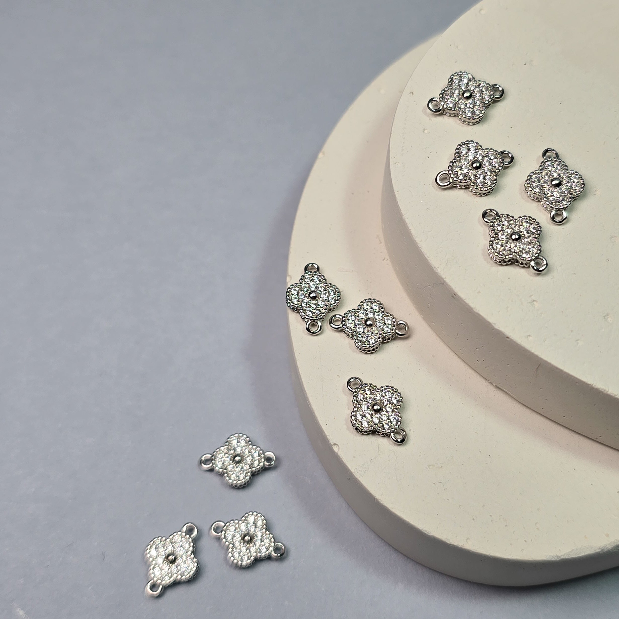 Sterling Silver Crystal Clover Connector