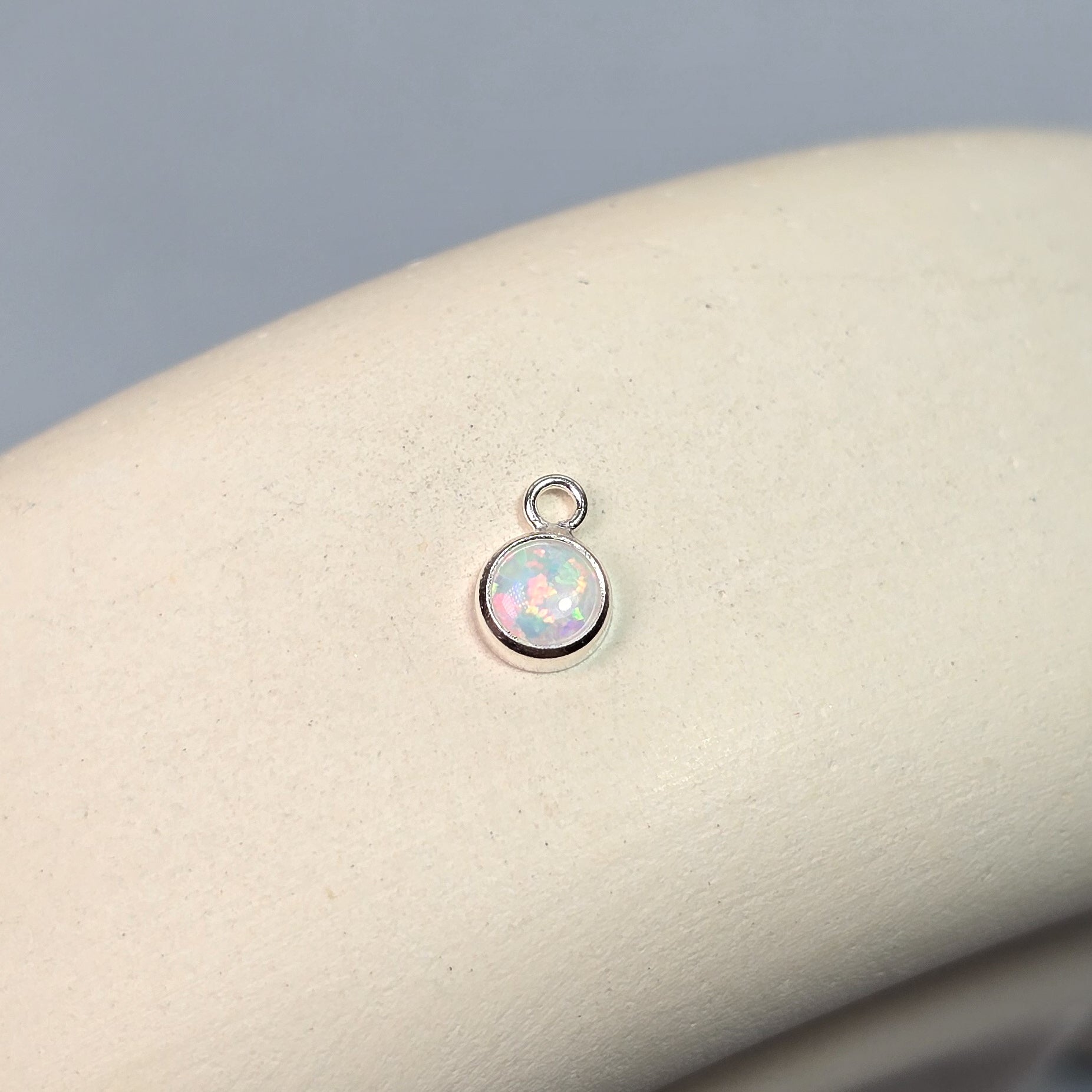4Mm White Opal Pendant Charm Sterling Silver