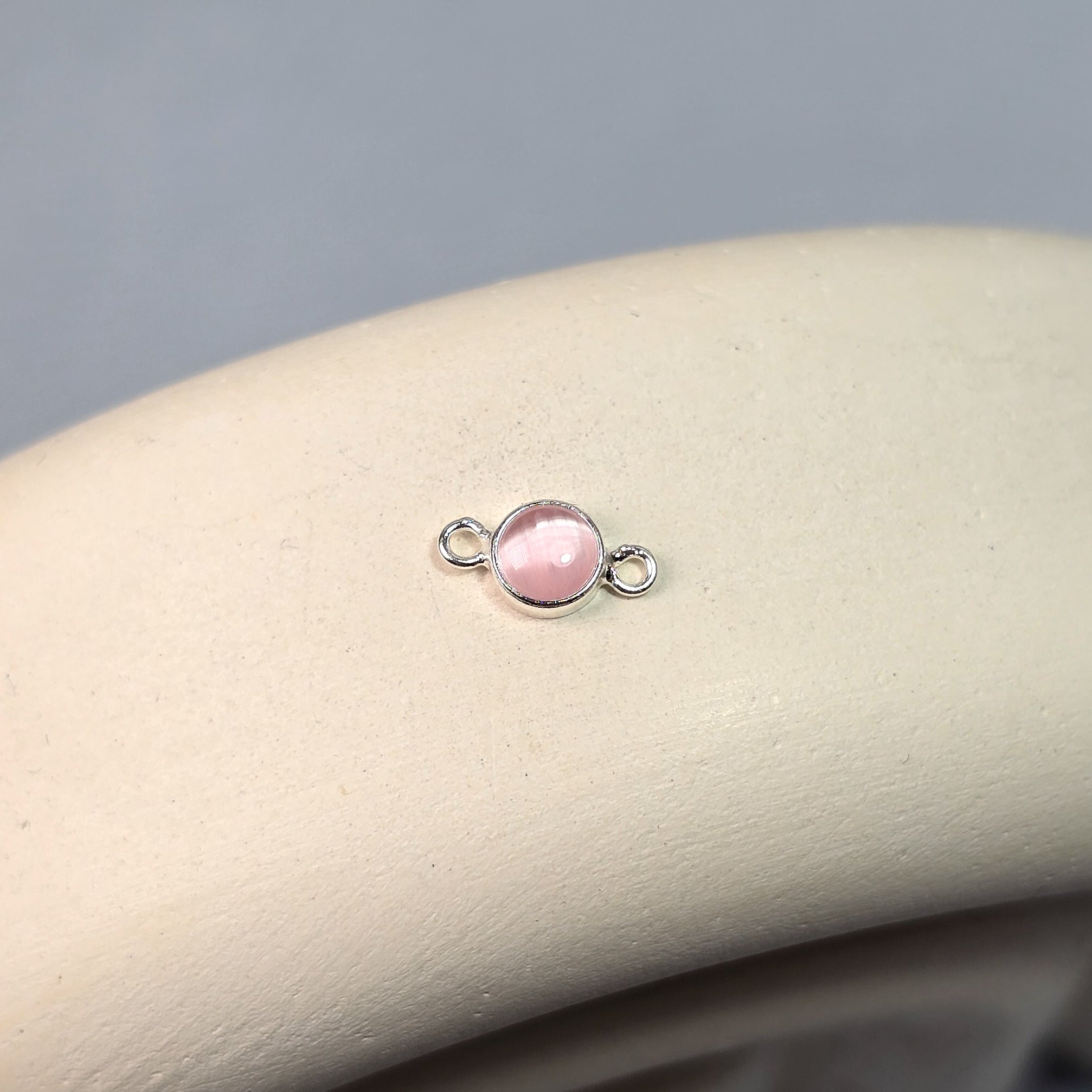 4Mm Pink Cat’s Eye Connector Charm Sterling Silver