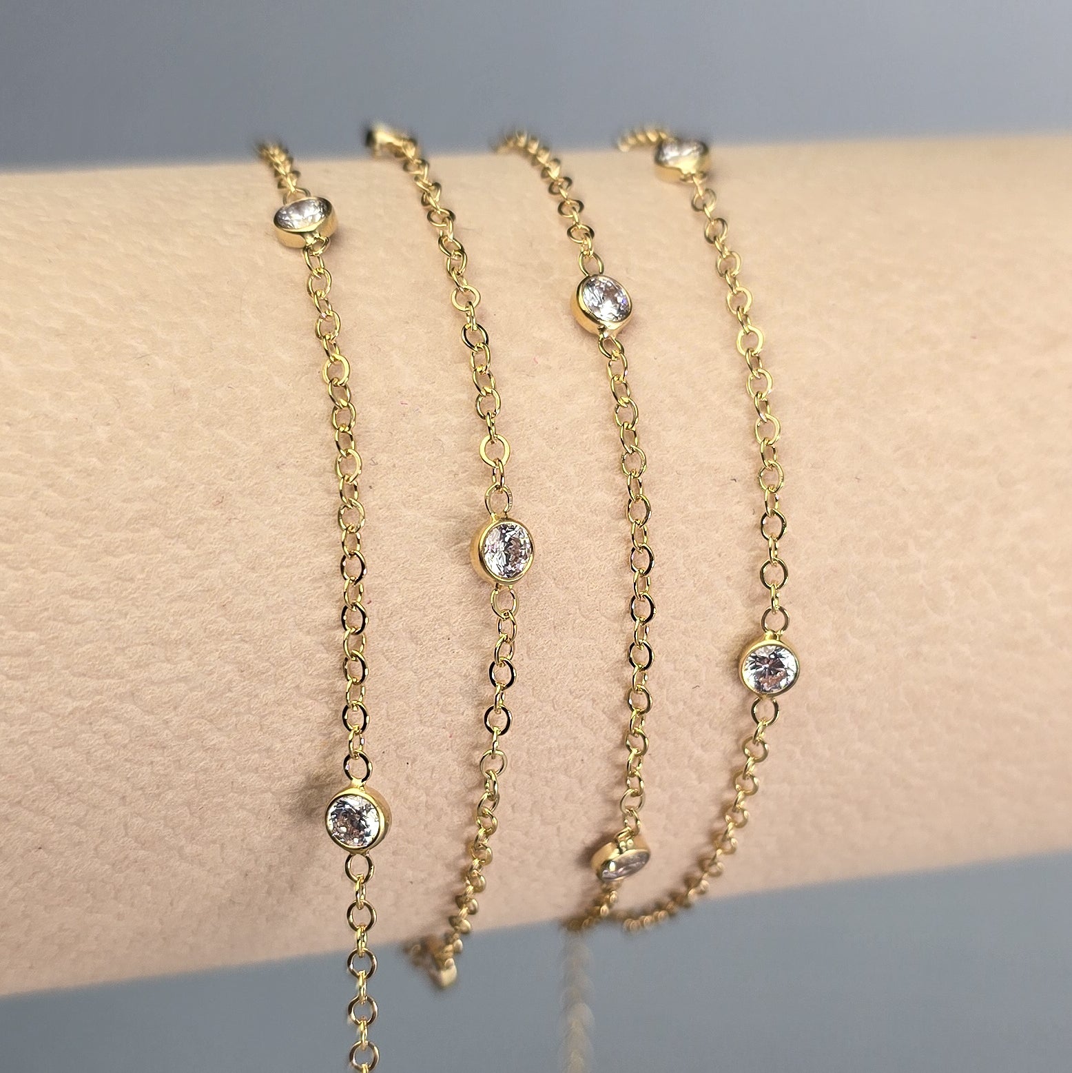 1.7mm Flat Cable Cubic Zirconia Chain - 14k Gold Filled 1 meter