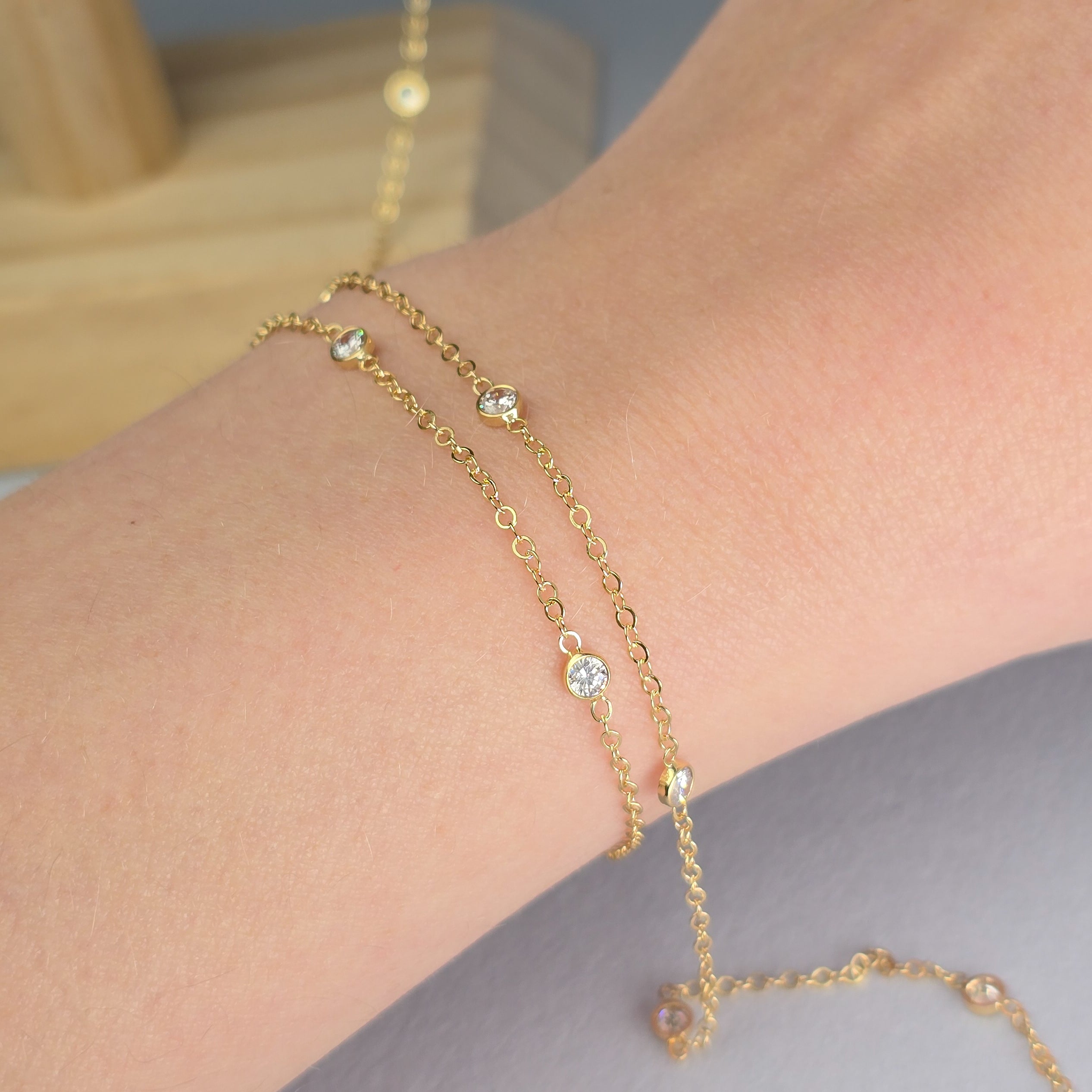 1.7mm Flat Cable Cubic Zirconia Chain - 14k Gold Filled 1 meter