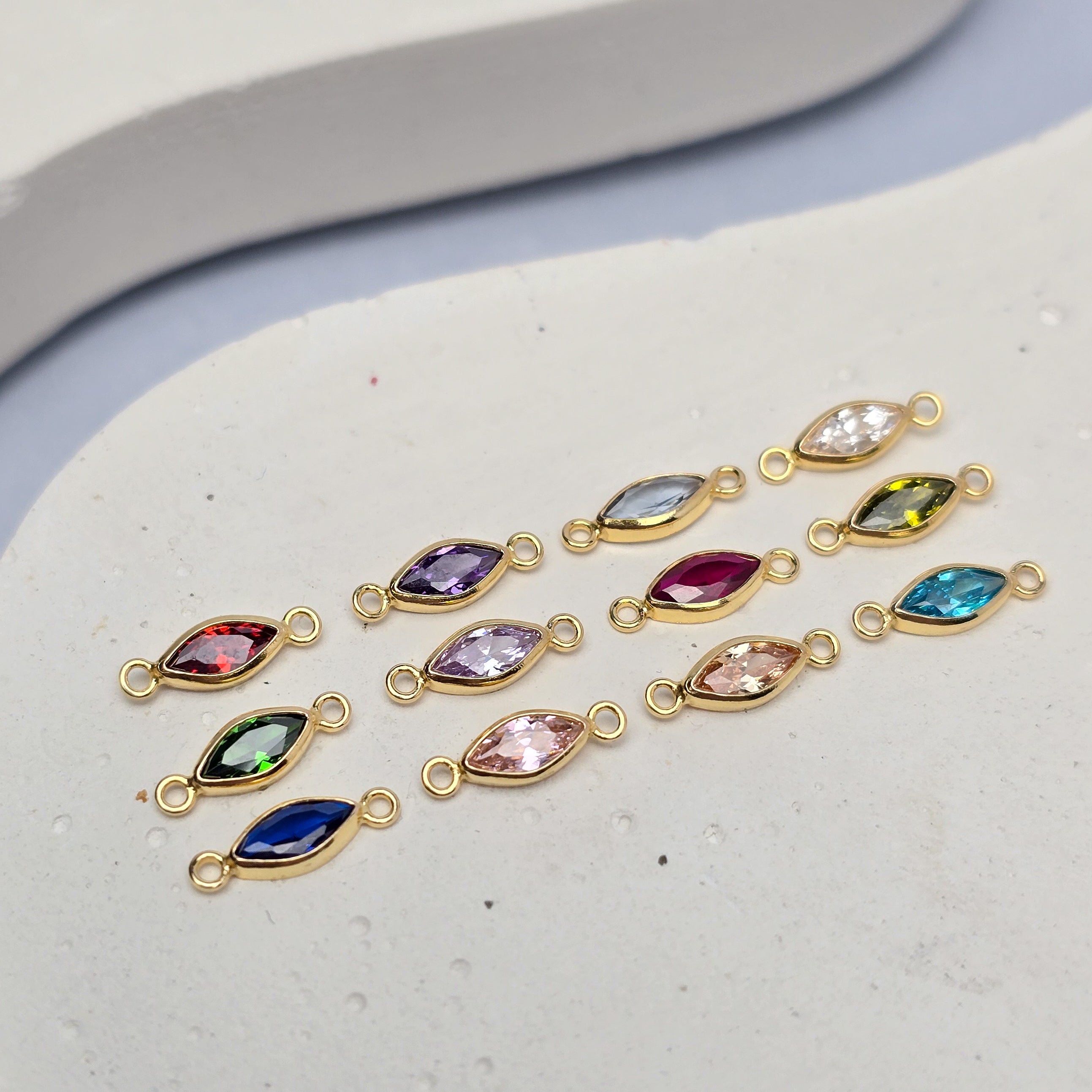 6mm Marquise Birthstone Connector 14k Gold Filled / Set of 13 Birthstones