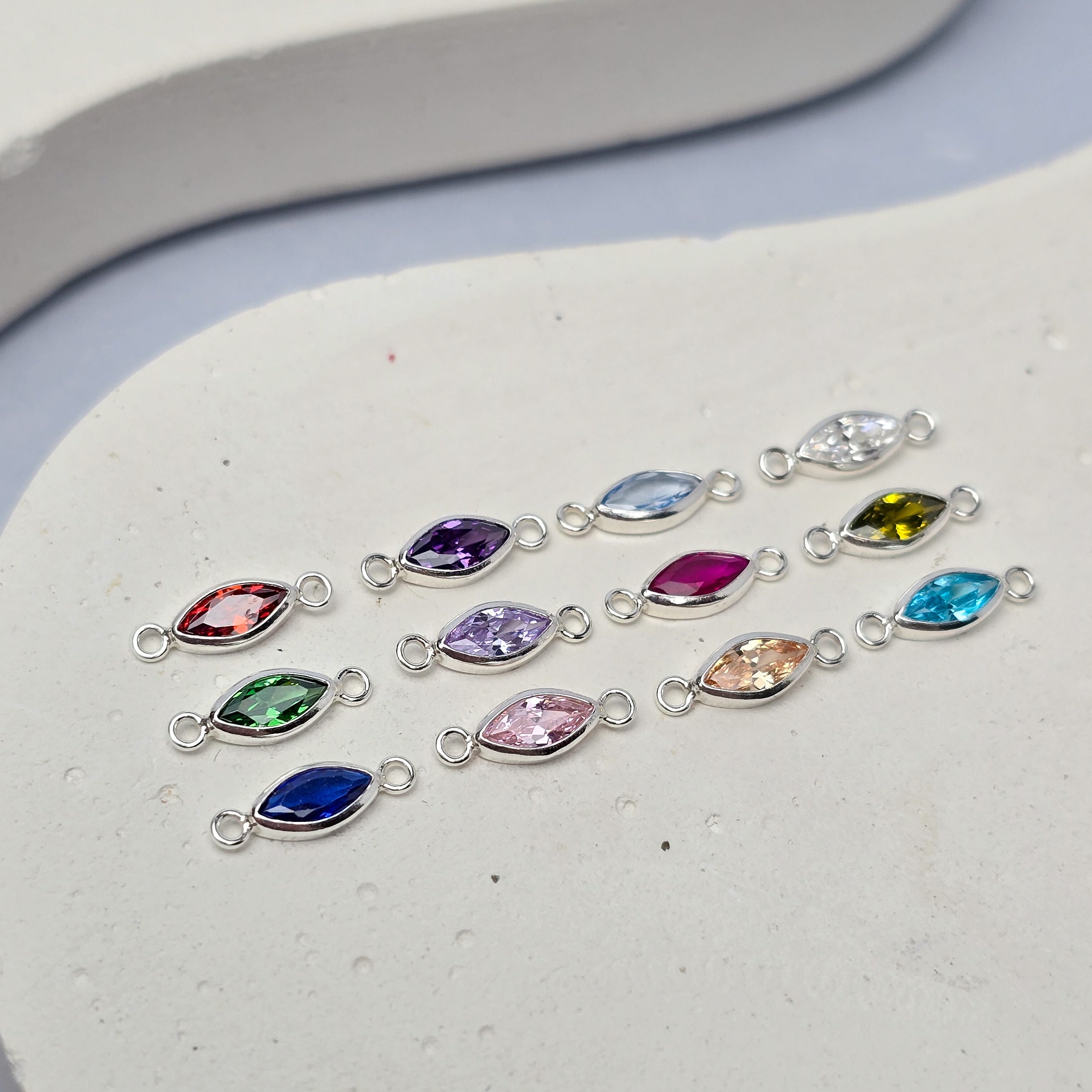 6mm Marquise Birthstone Connector Sterling silver / Set of 13 Birthstones
