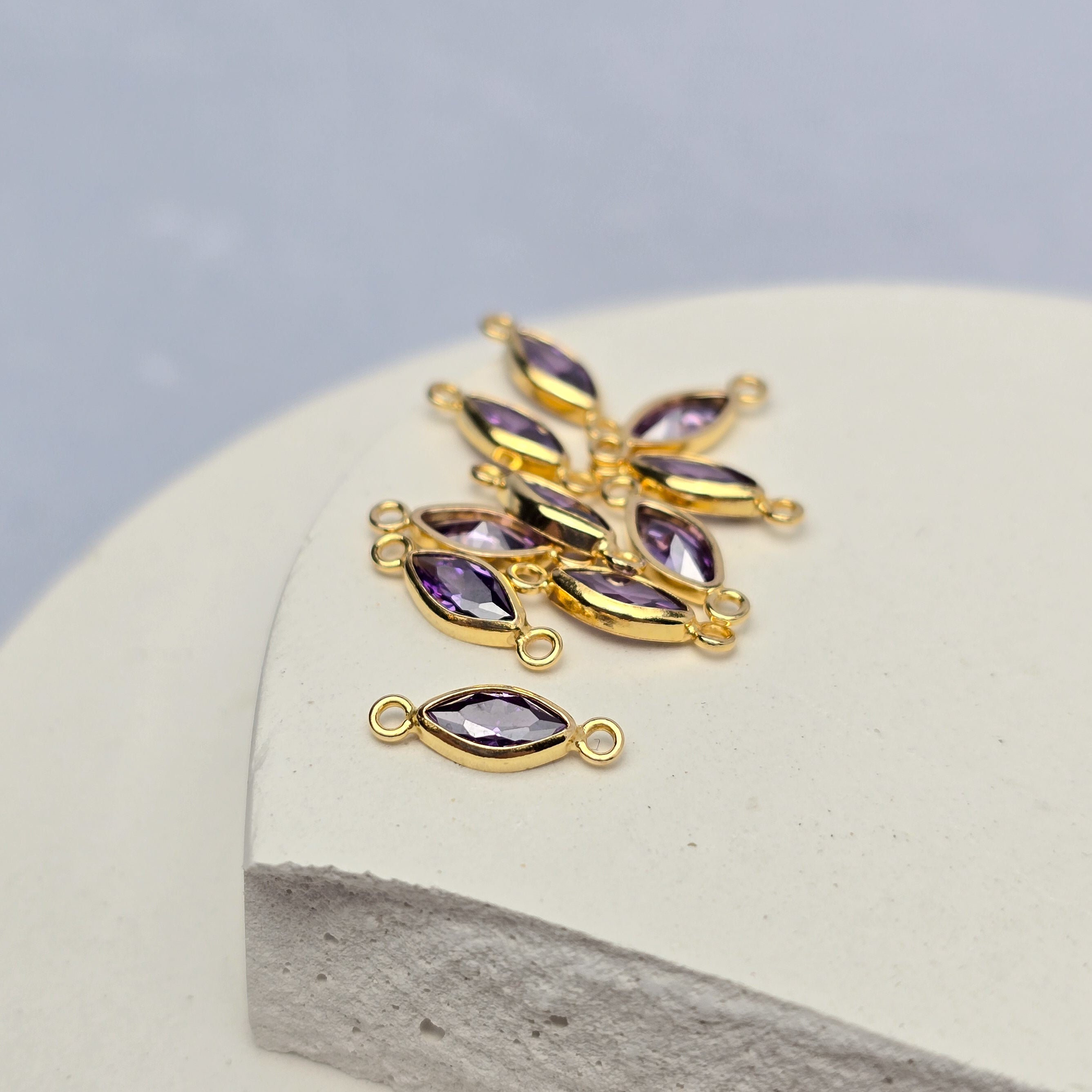 6mm Marquise Birthstone Connector 14k Gold Filled / February - Amethyst