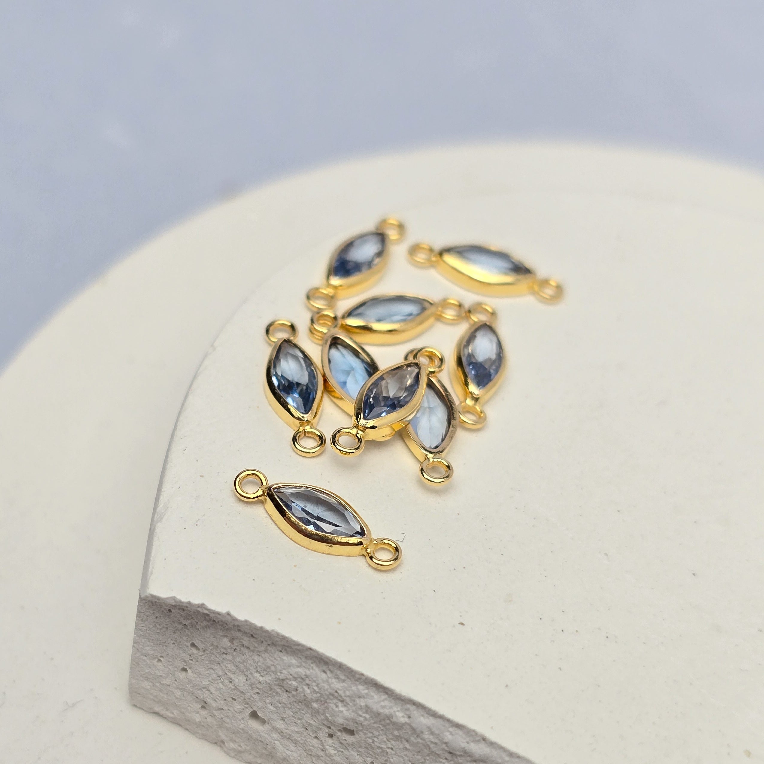 6mm Marquise Birthstone Connector 14k Gold Filled / March - Aquamarine