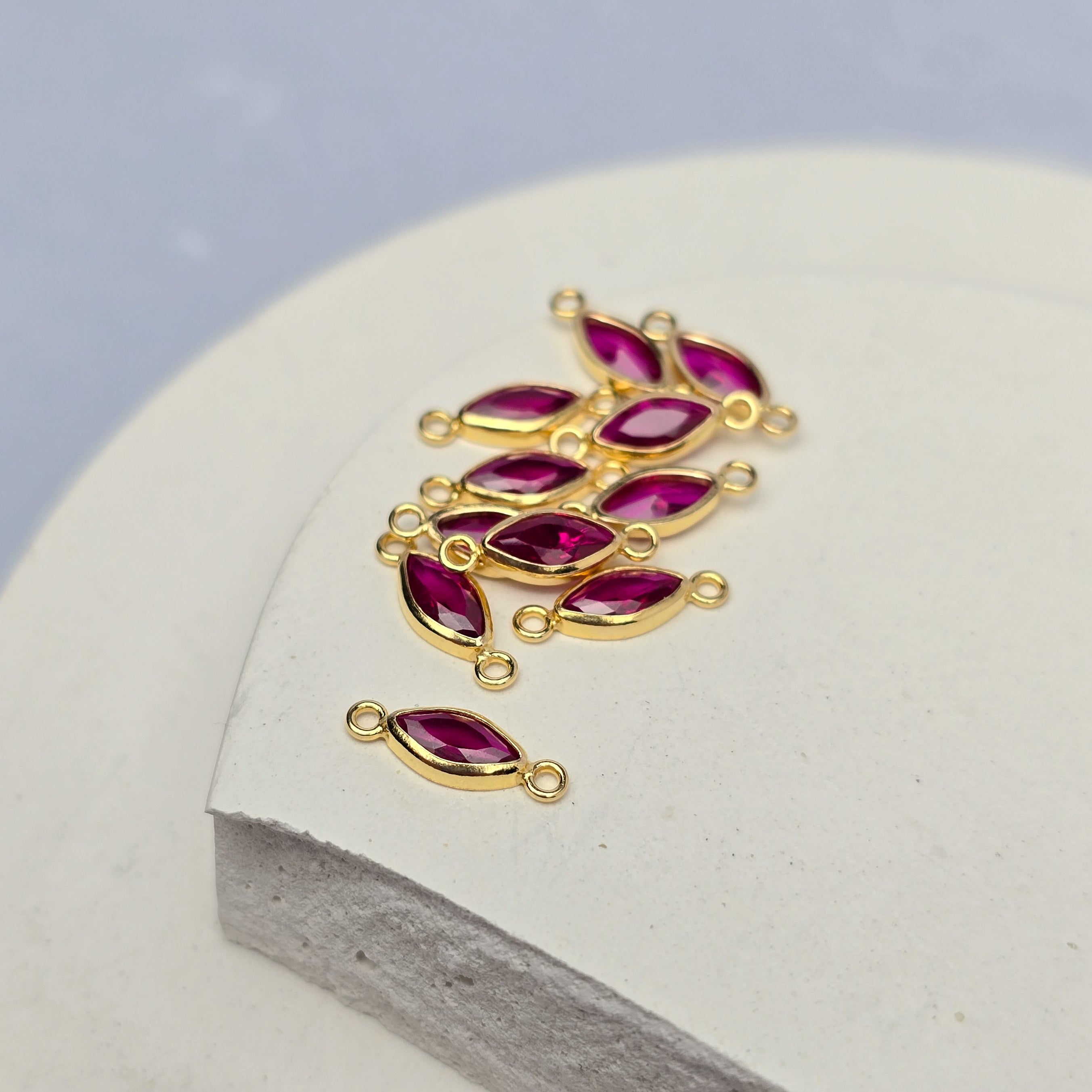 6mm Marquise Birthstone Connector 14k Gold Filled / July - Ruby