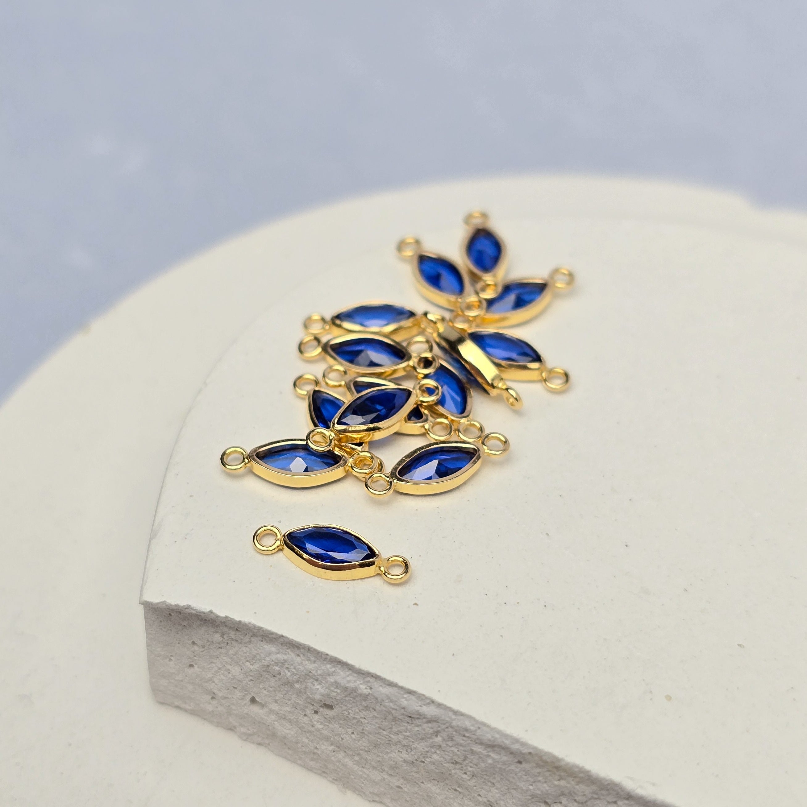 6mm Marquise Birthstone Connector 14k Gold Filled / September - Sapphire