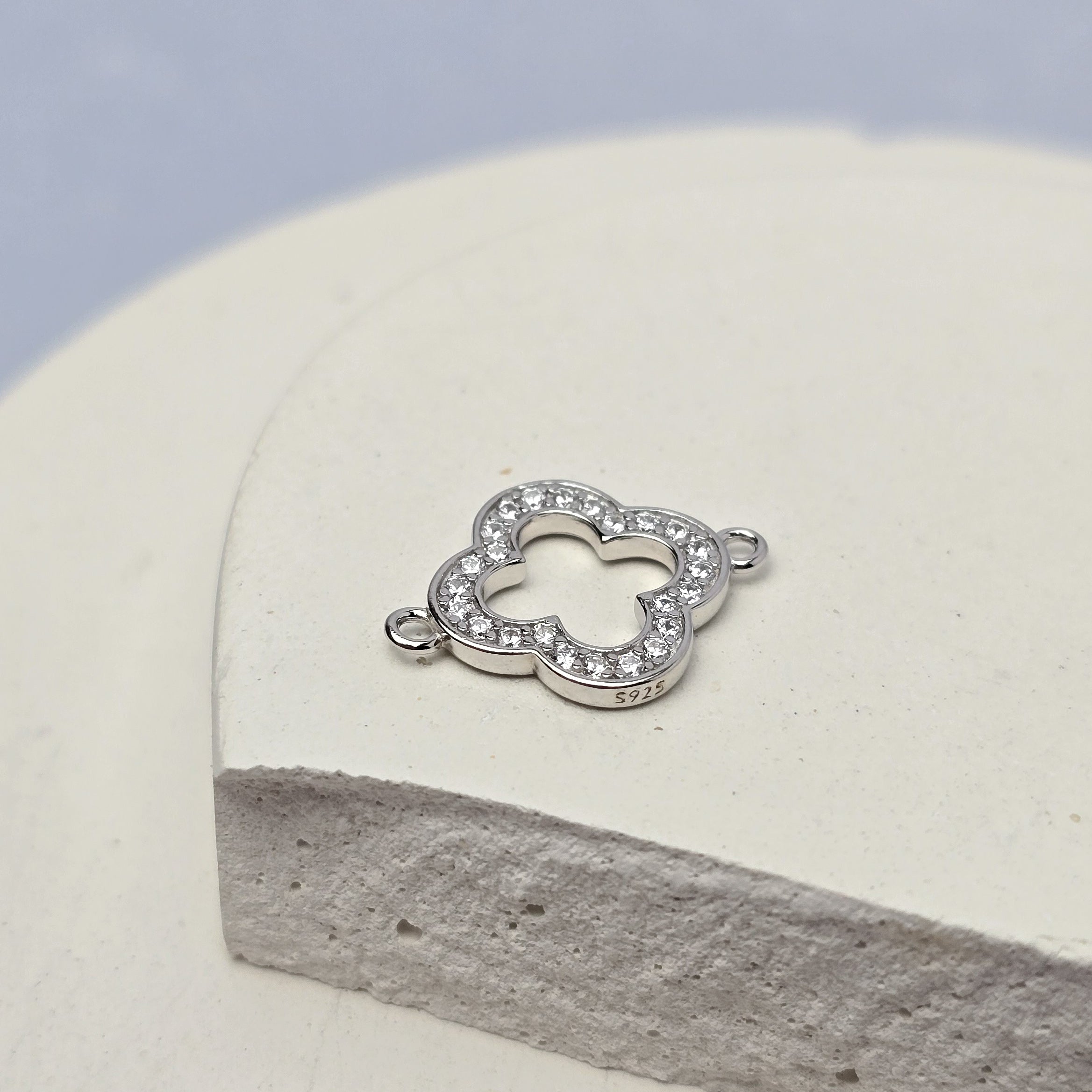 Sterling Silver Crystal Hollow Clover Connector
