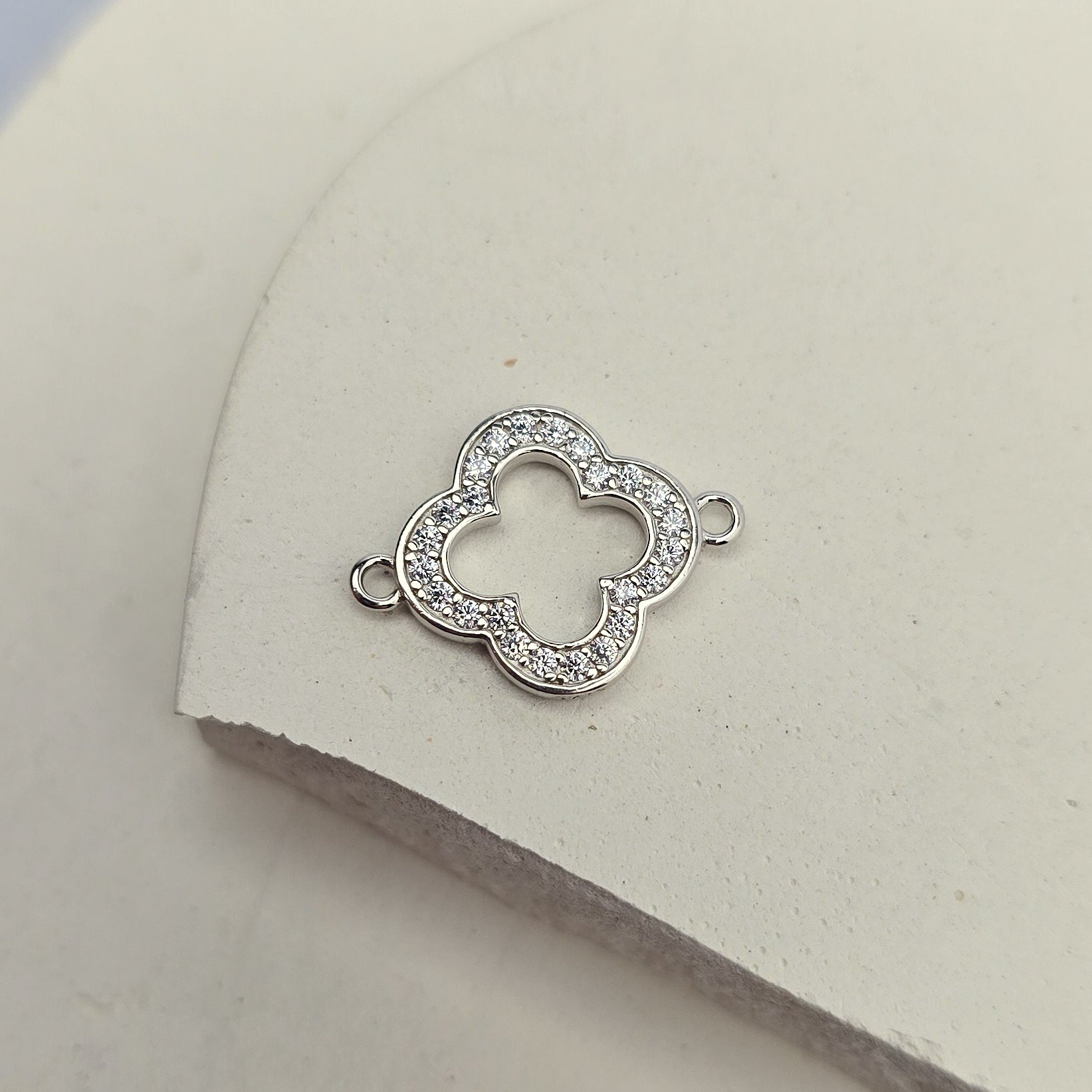 Sterling Silver Crystal Hollow Clover Connector