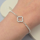Sterling Silver Crystal Hollow Clover Connector