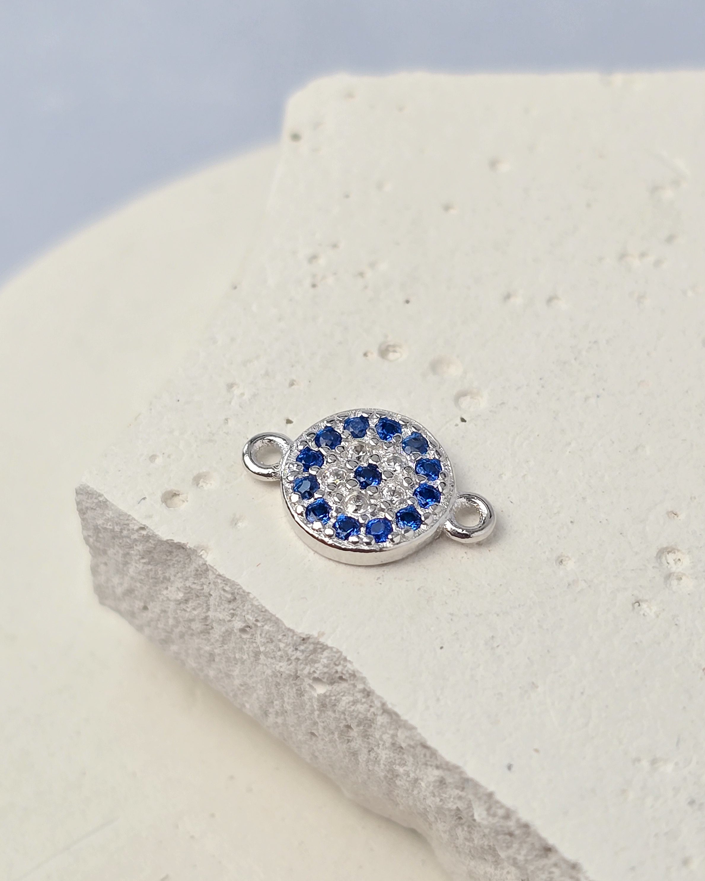 Sterling Silver Round Crystal Evil Eye Connector