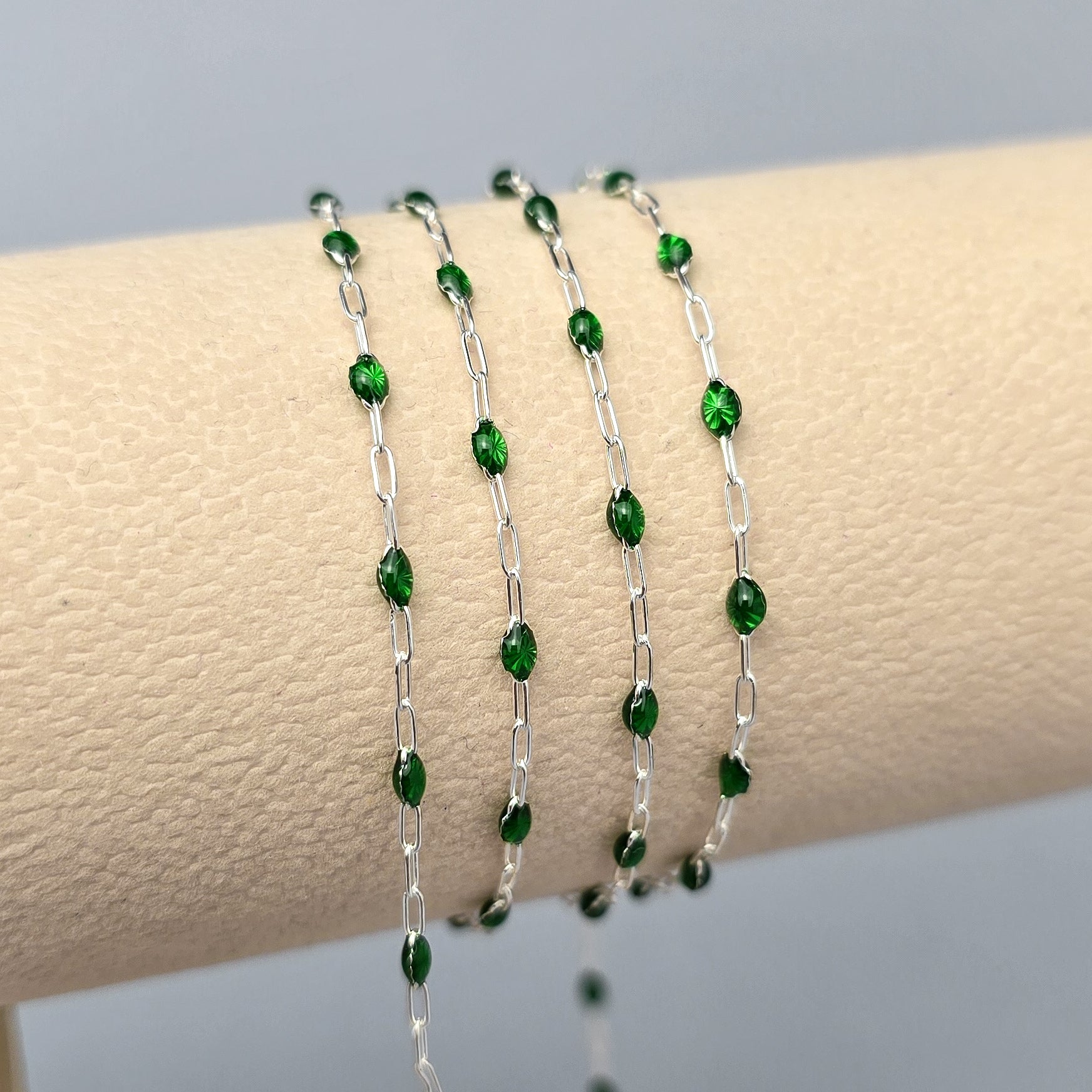 Clear Green Enamel Sunburst & Paperclip Chain - 14k Gold Filled & 925 Sterling Silver 925 Sterling Silver