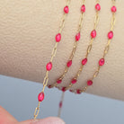 Clear Pink Enamel Sunburst & Paperclip Chain - 14k Gold Filled & 925 Sterling Silver