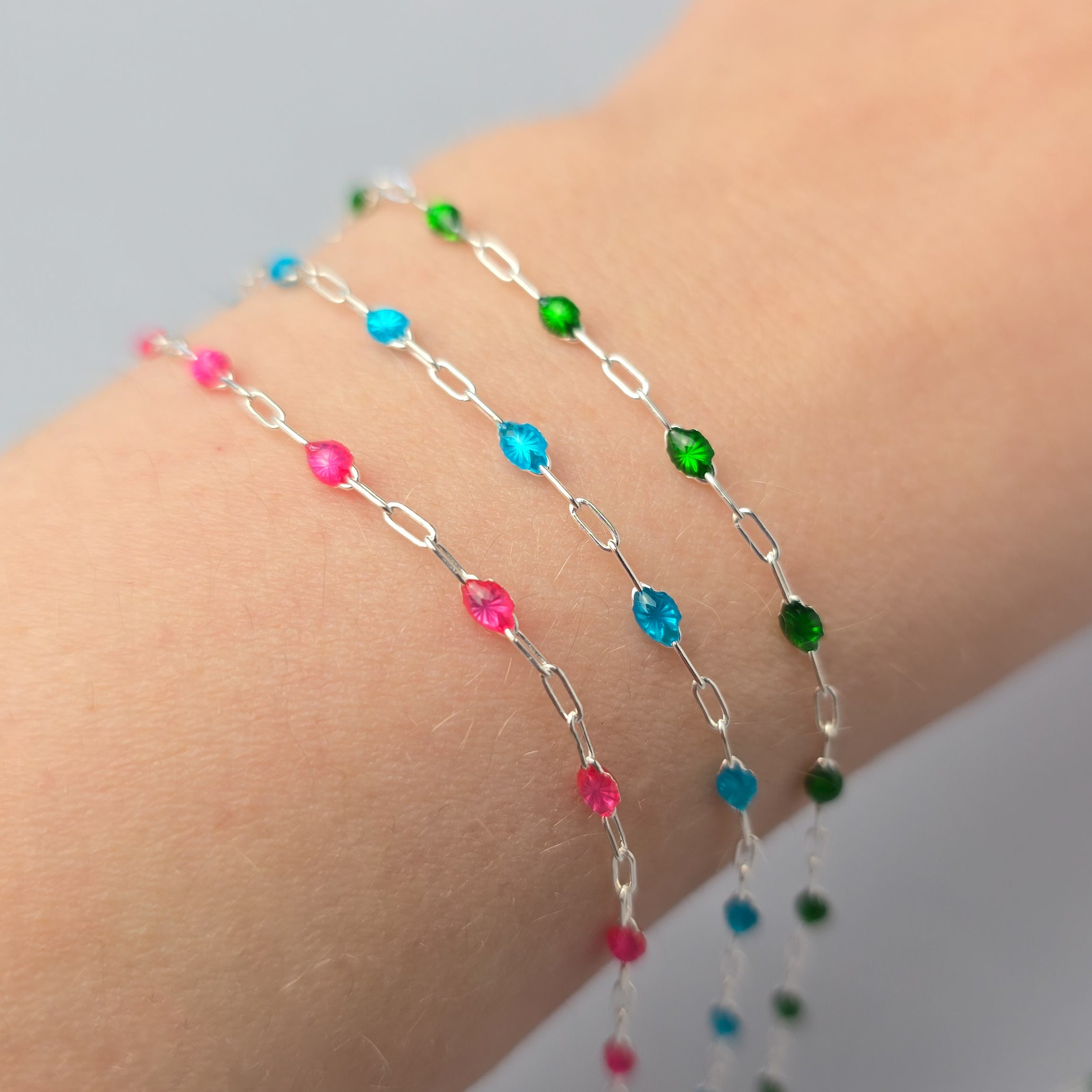 Stained Glass Blue Enamel Sunburst & Paperclip Chain - 14k Gold Filled & 925 Sterling Silver