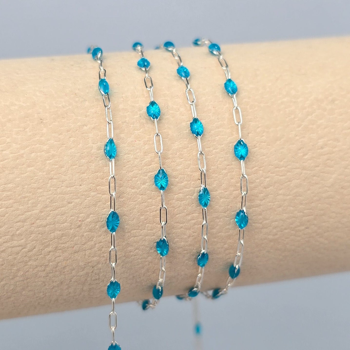 Stained Glass Blue Enamel Sunburst & Paperclip Chain - 14k Gold Filled & 925 Sterling Silver 925 Sterling Silver