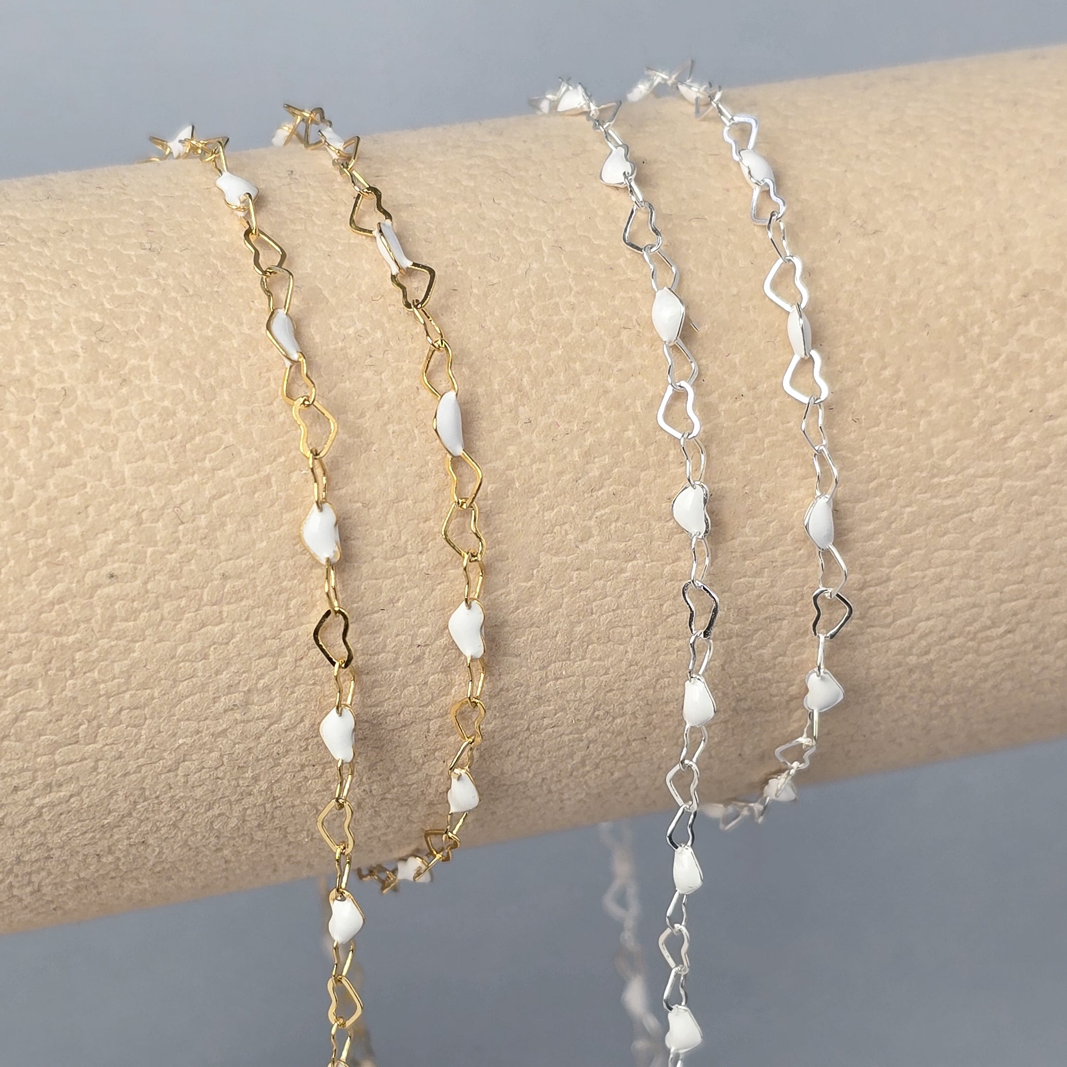 2.8mm Enamel Heart Chain - 14K Gold Filled & 925 Sterling Silver