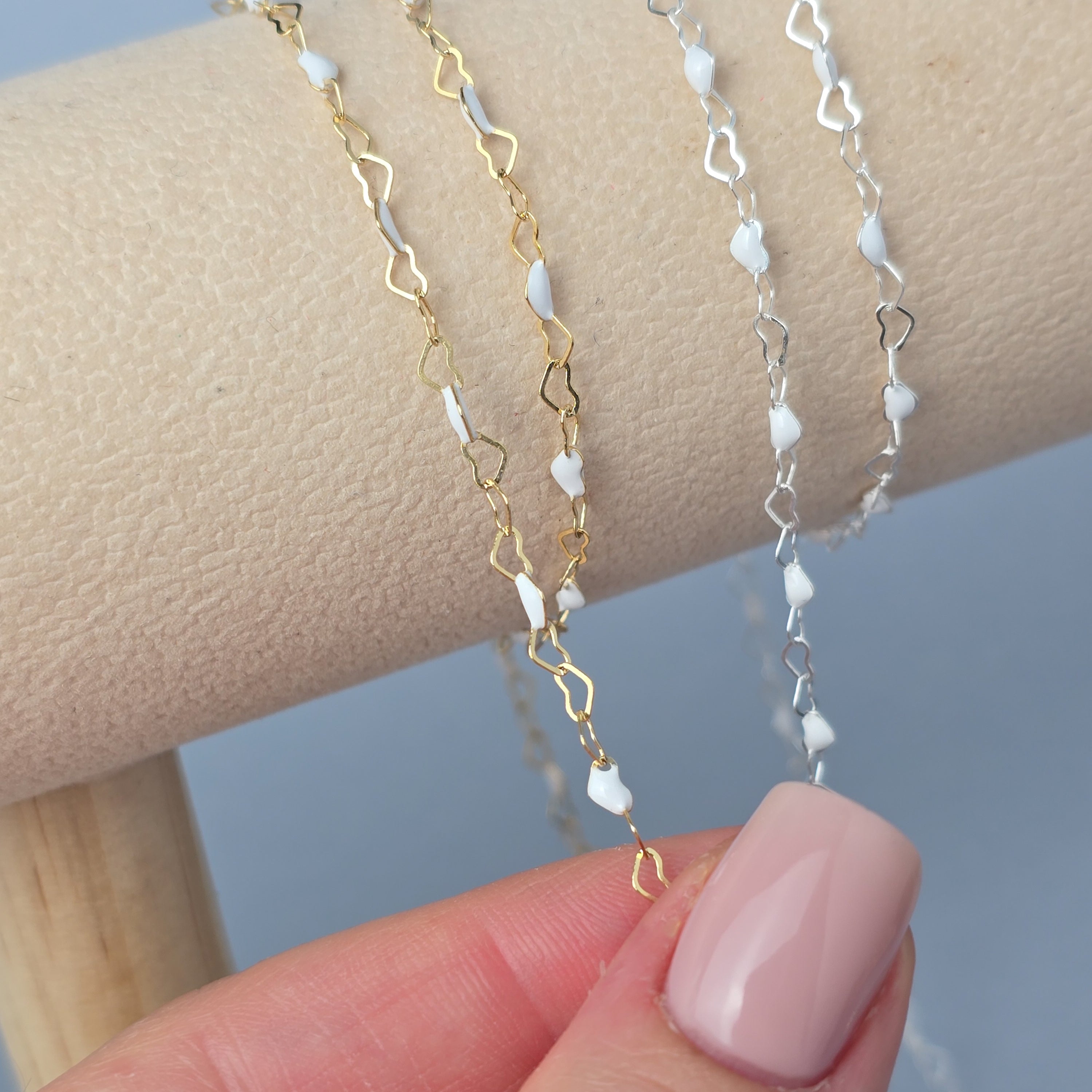 2.8mm Enamel Heart Chain - 14K Gold Filled & 925 Sterling Silver