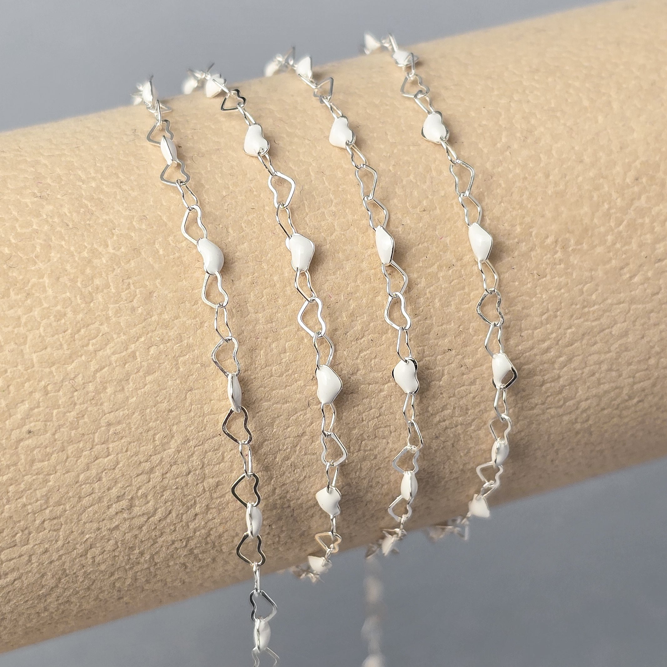 2.8mm Enamel Heart Chain - 14K Gold Filled & 925 Sterling Silver 925 Sterling Silver / 1 Meter
