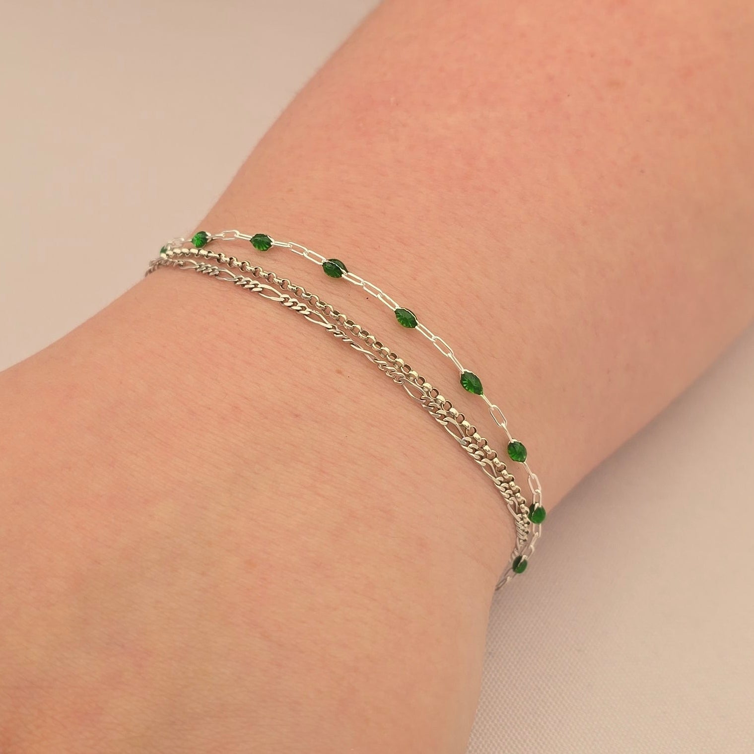 Stained Glass Green Enamel Sunburst & Paperclip Chain
