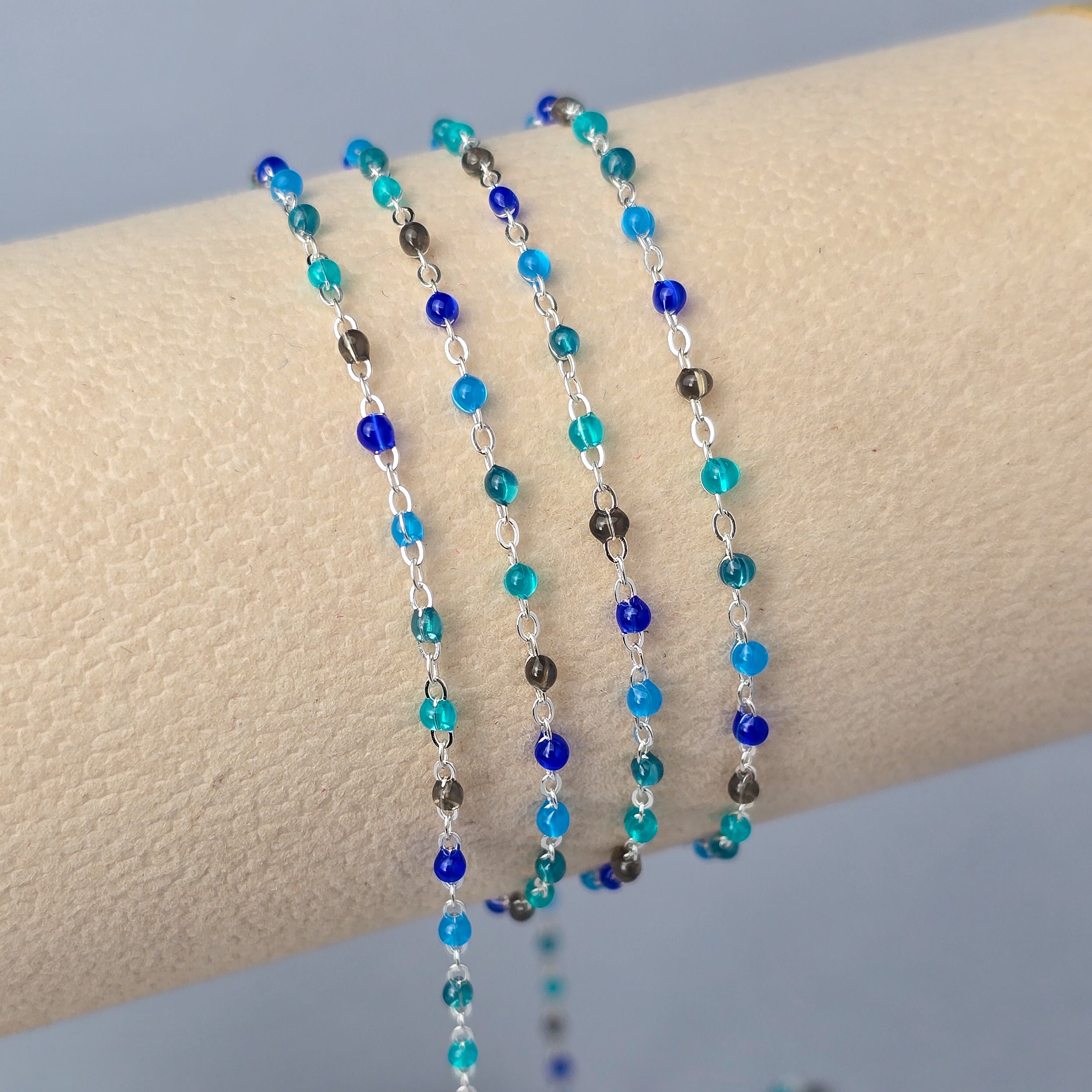1.5mm Ocean Enamel Flat Cable Chain - 925 Sterling Silver & 14k Gold Filled