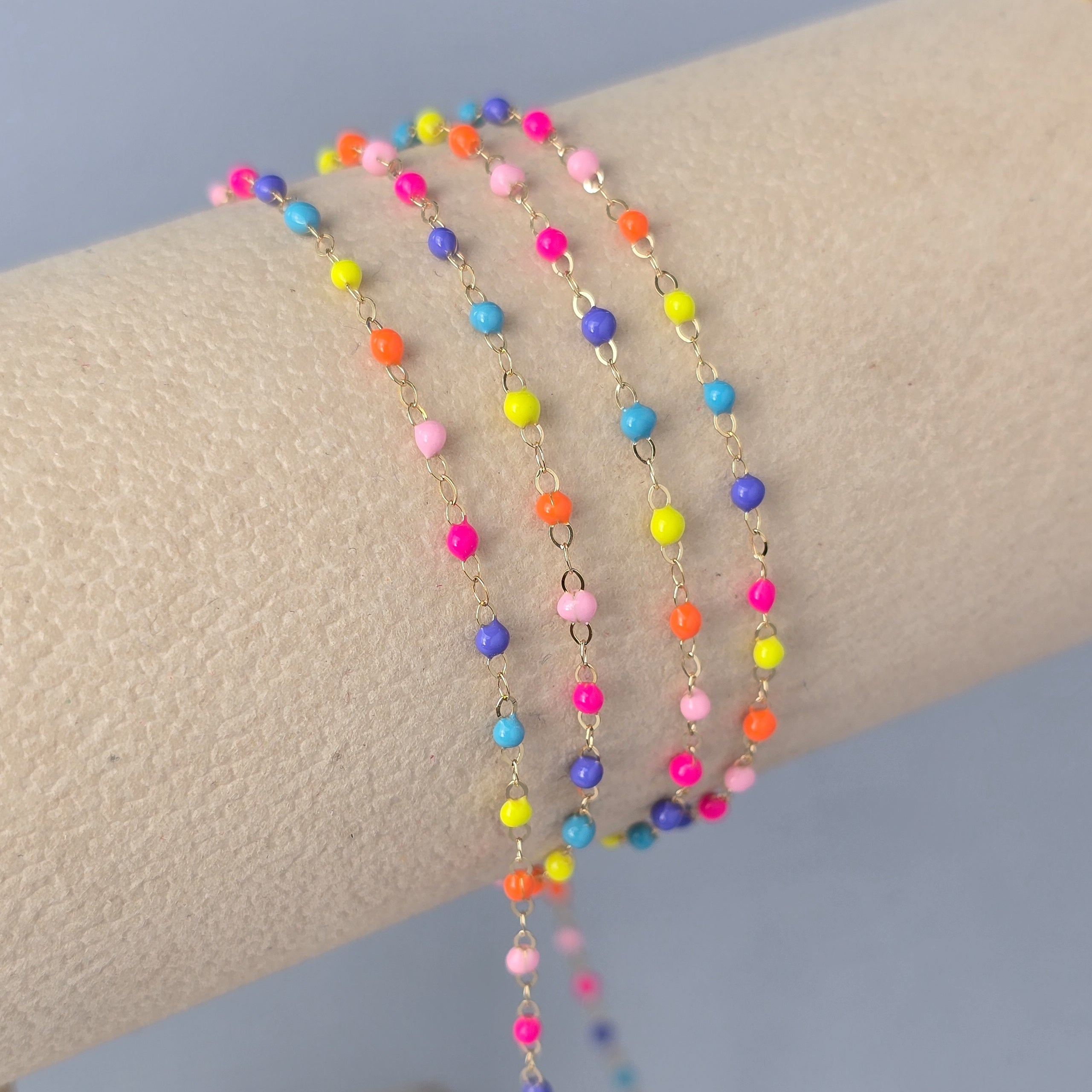 1.5mm Bright Rainbow Enamel Flat Cable Chain - 925 Sterling Silver & 14k Gold Filled