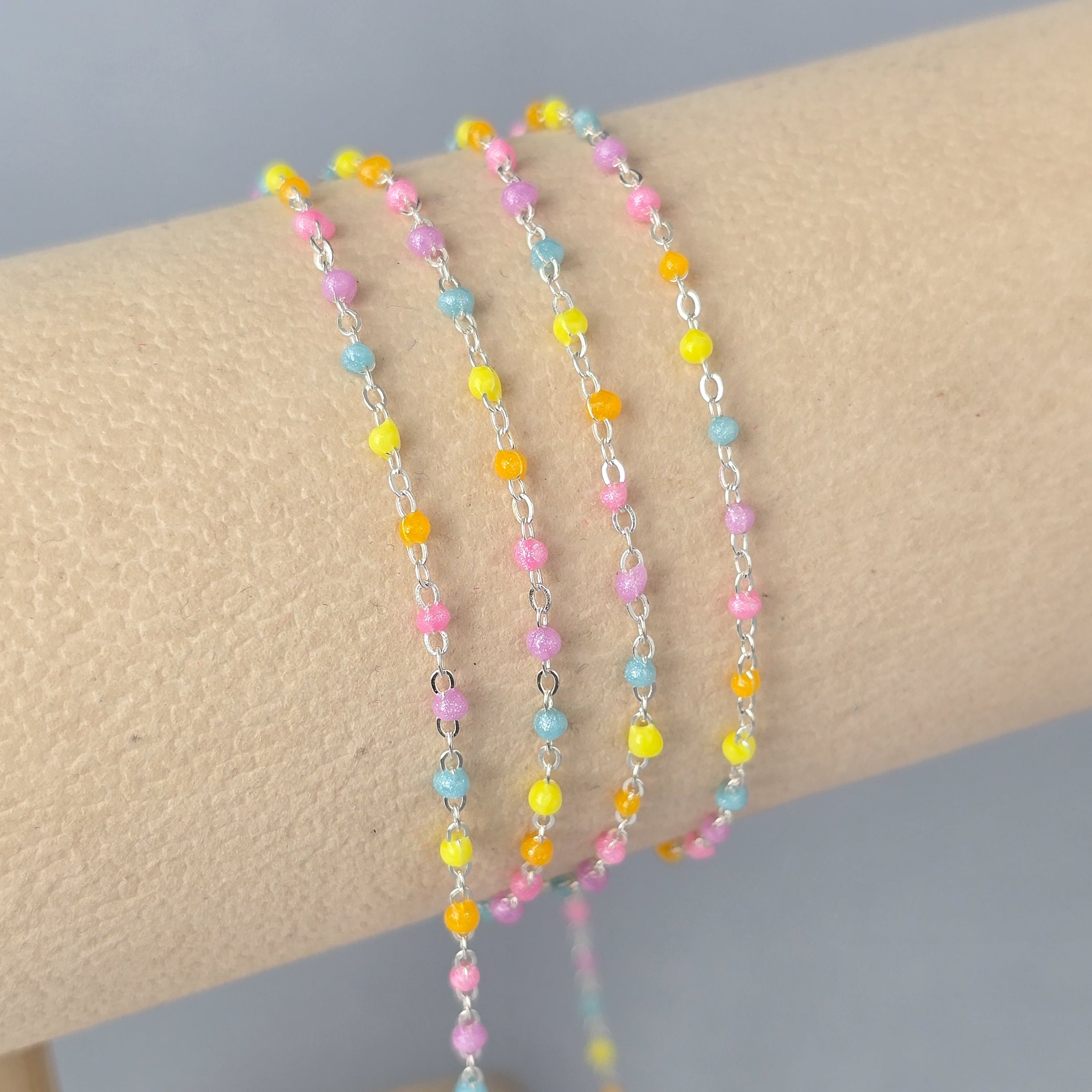 1.5mm Candy Enamel Flat Cable Chain - 925 Sterling Silver & 14k Gold Filled