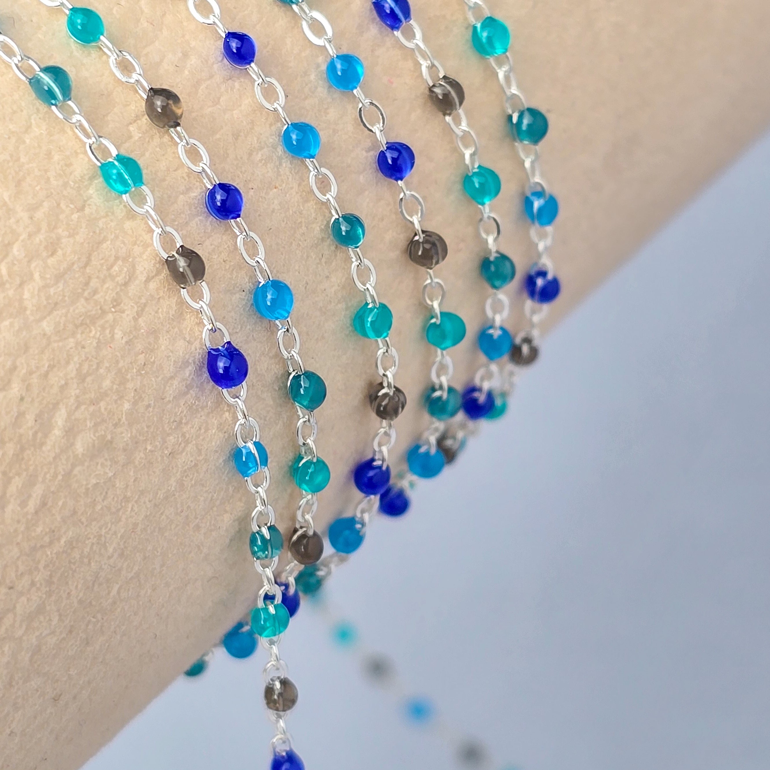 1.5mm Ocean Enamel Flat Cable Chain - 925 Sterling Silver & 14k Gold Filled