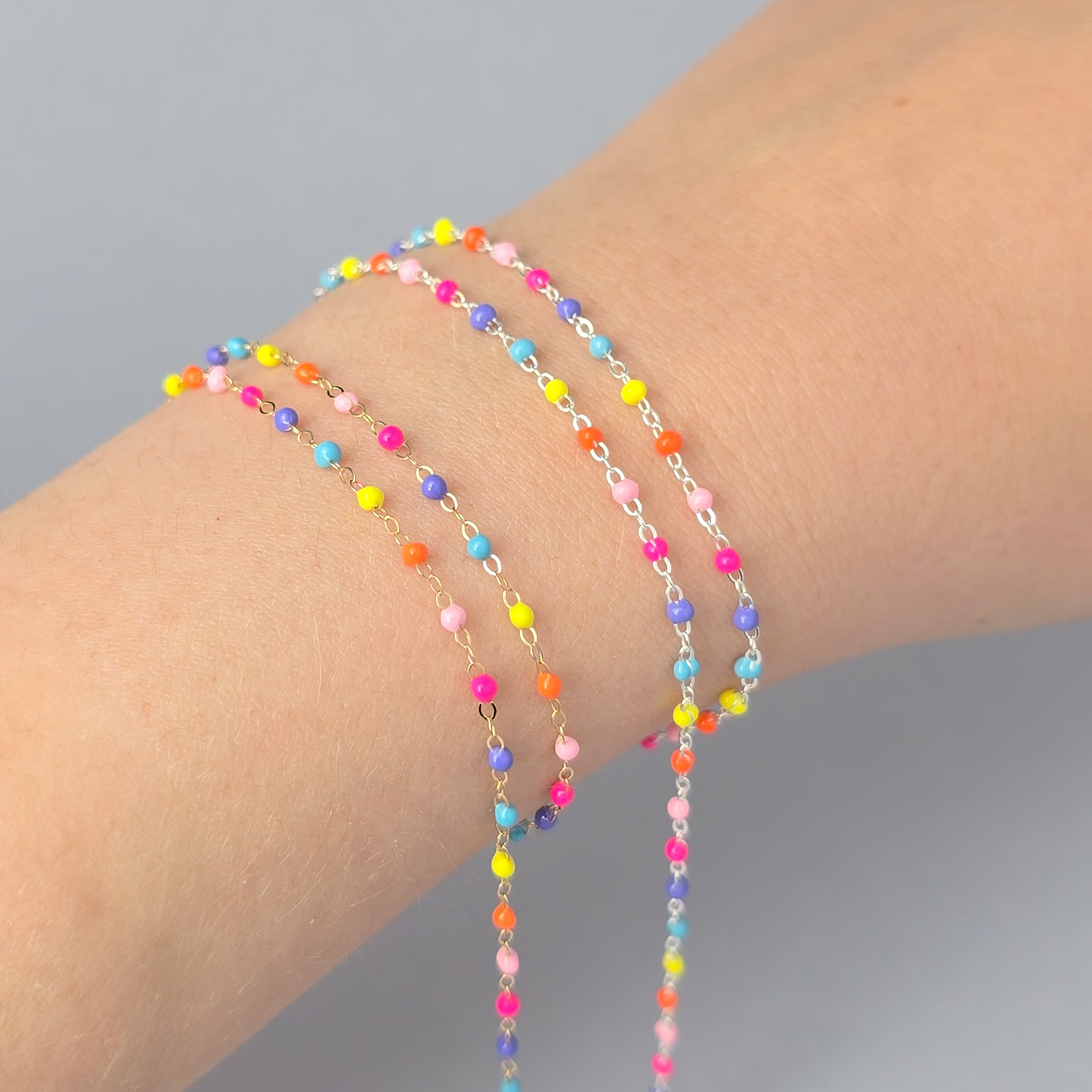 1.5mm Bright Rainbow Enamel Flat Cable Chain - 925 Sterling Silver & 14k Gold Filled