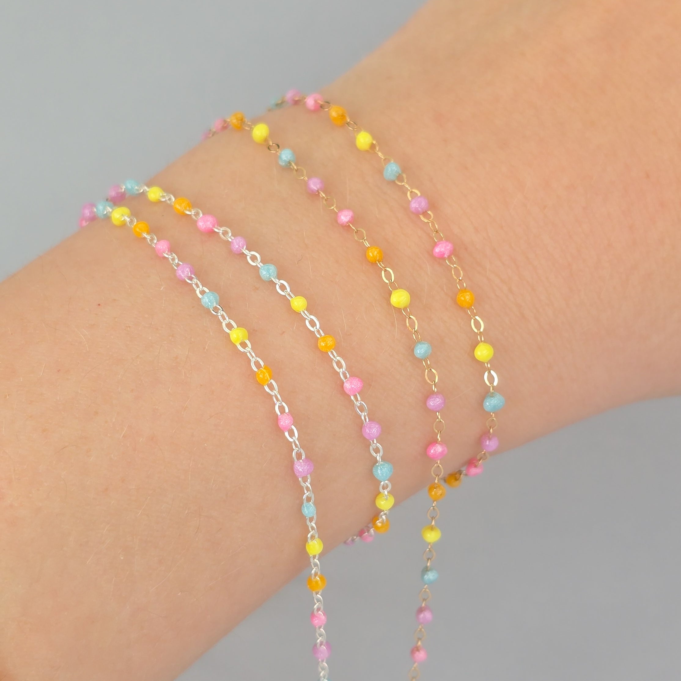 1.5mm Candy Enamel Flat Cable Chain - 925 Sterling Silver & 14k Gold Filled