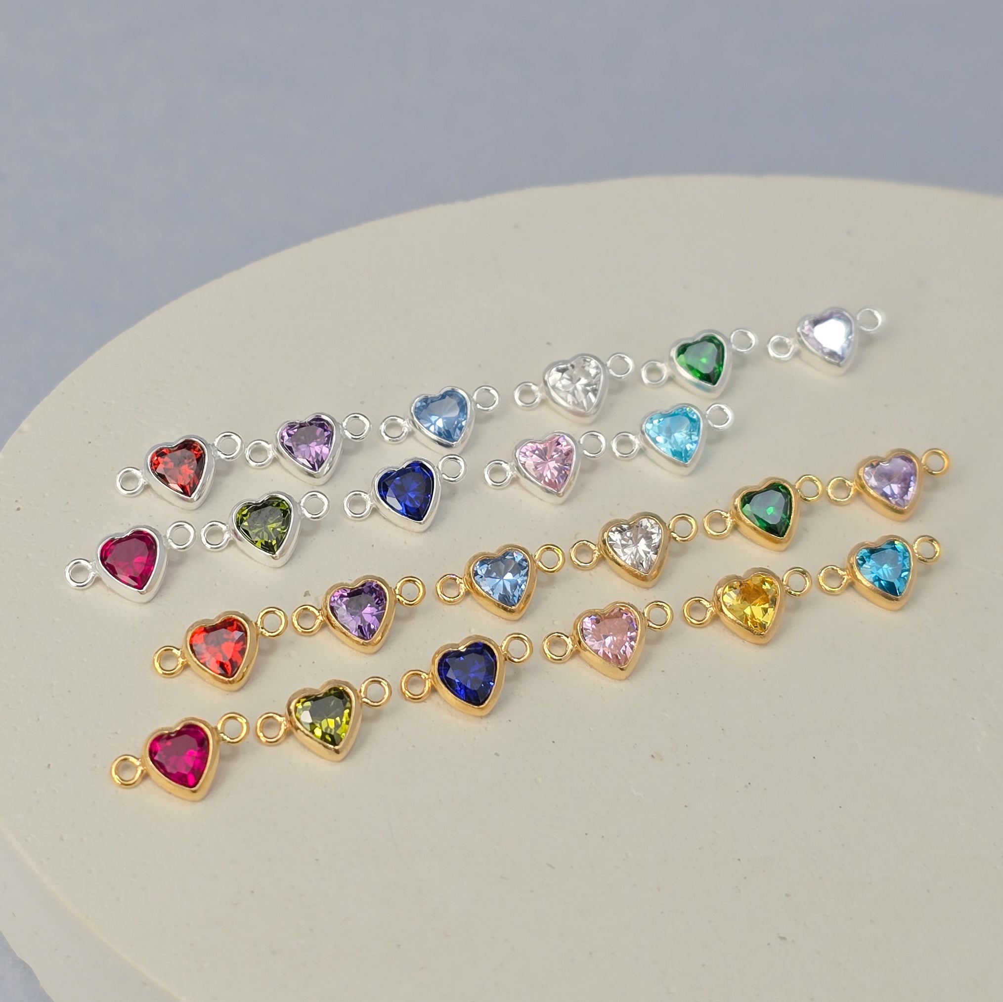 4mm Heart Birthstone Connector Charm