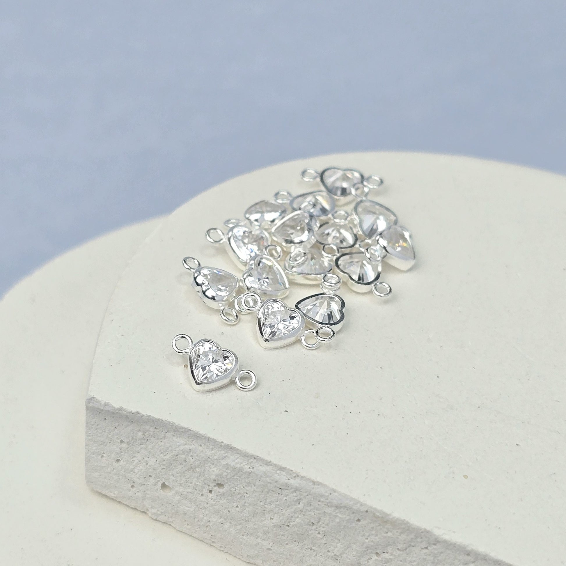 4mm Heart Birthstone Connector Charm Sterling silver / April - Crystal