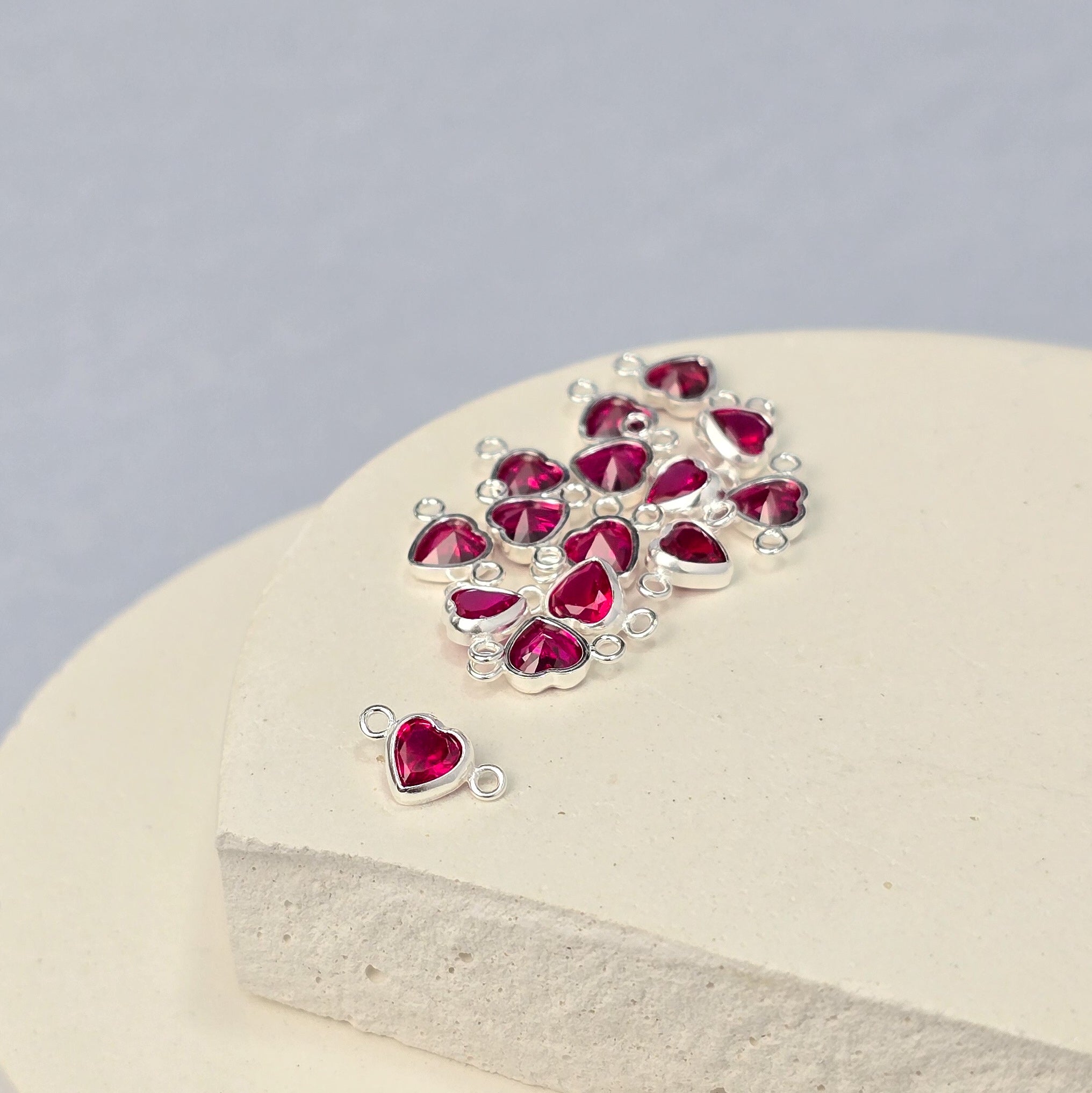 4mm Heart Birthstone Connector Charm Sterling silver / July - Ruby
