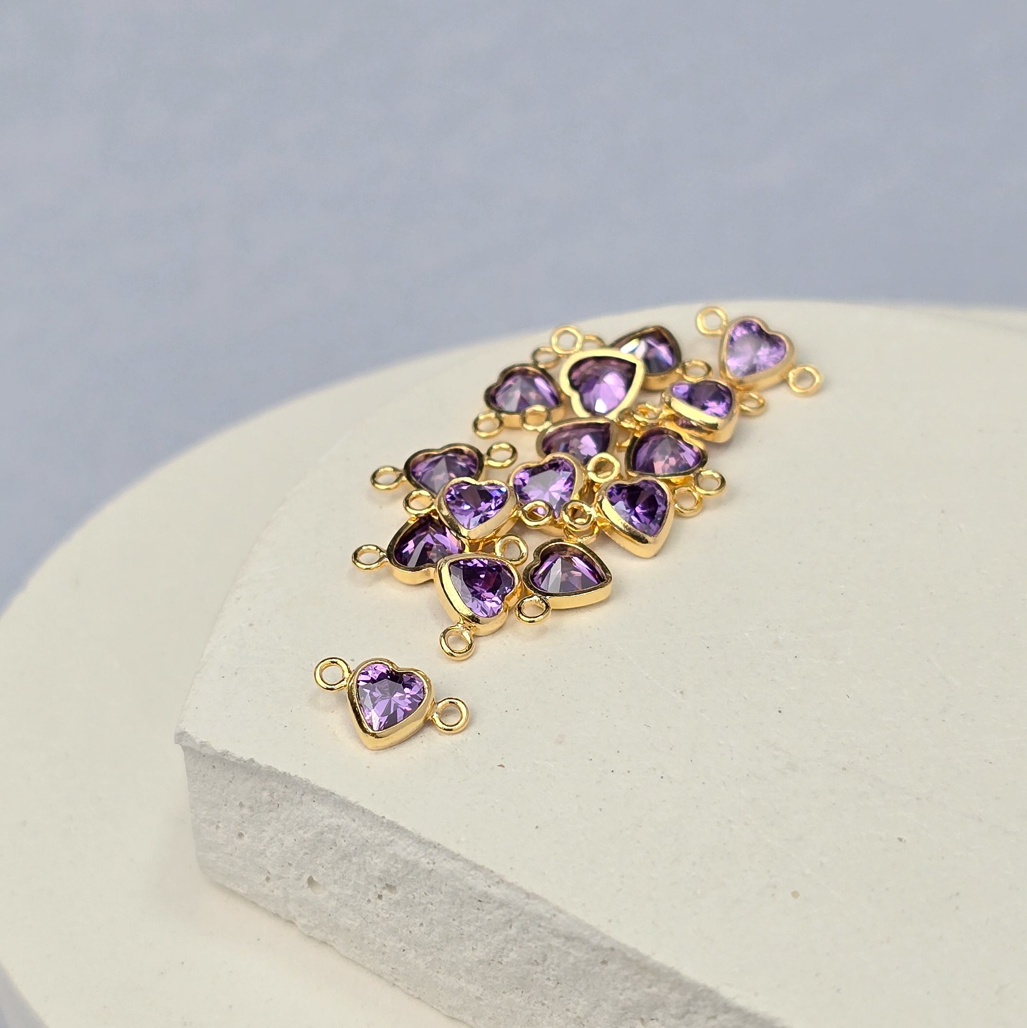 4mm Heart Birthstone Connector Charm 14k Gold Filled / February - Amethyst