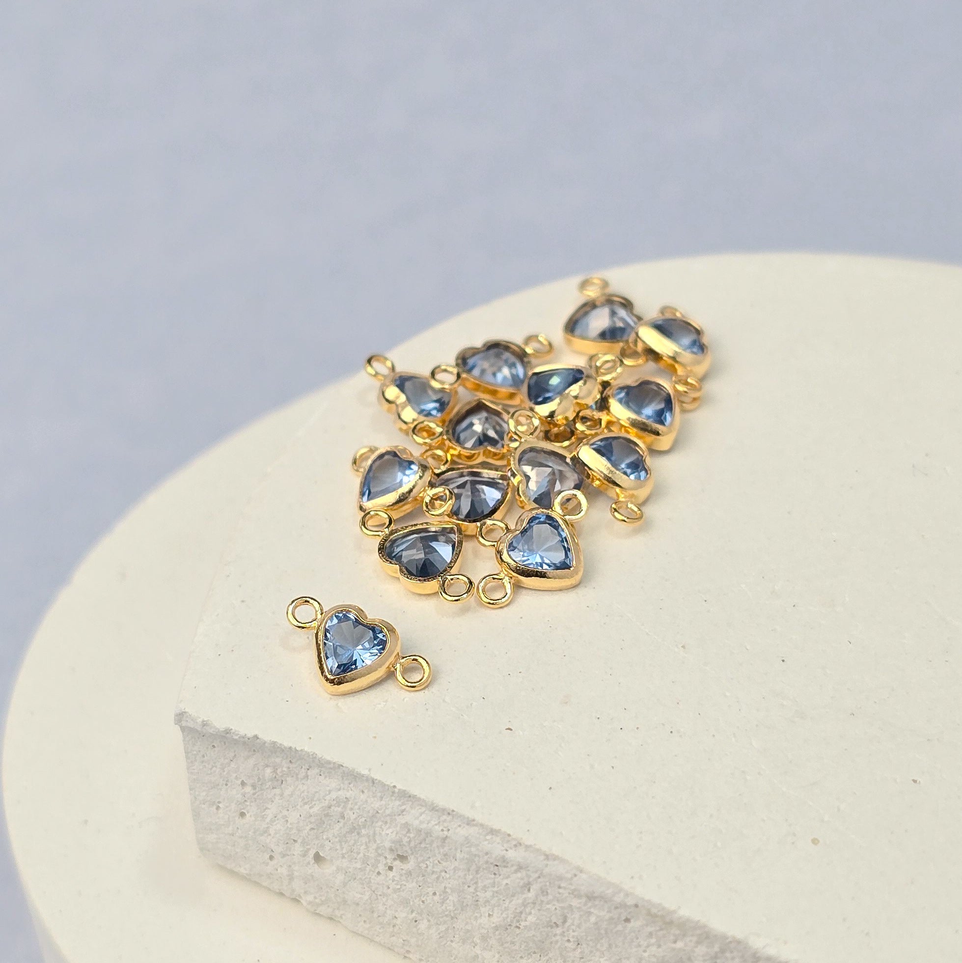 4mm Heart Birthstone Connector Charm 14k Gold Filled / March - Aquamarine