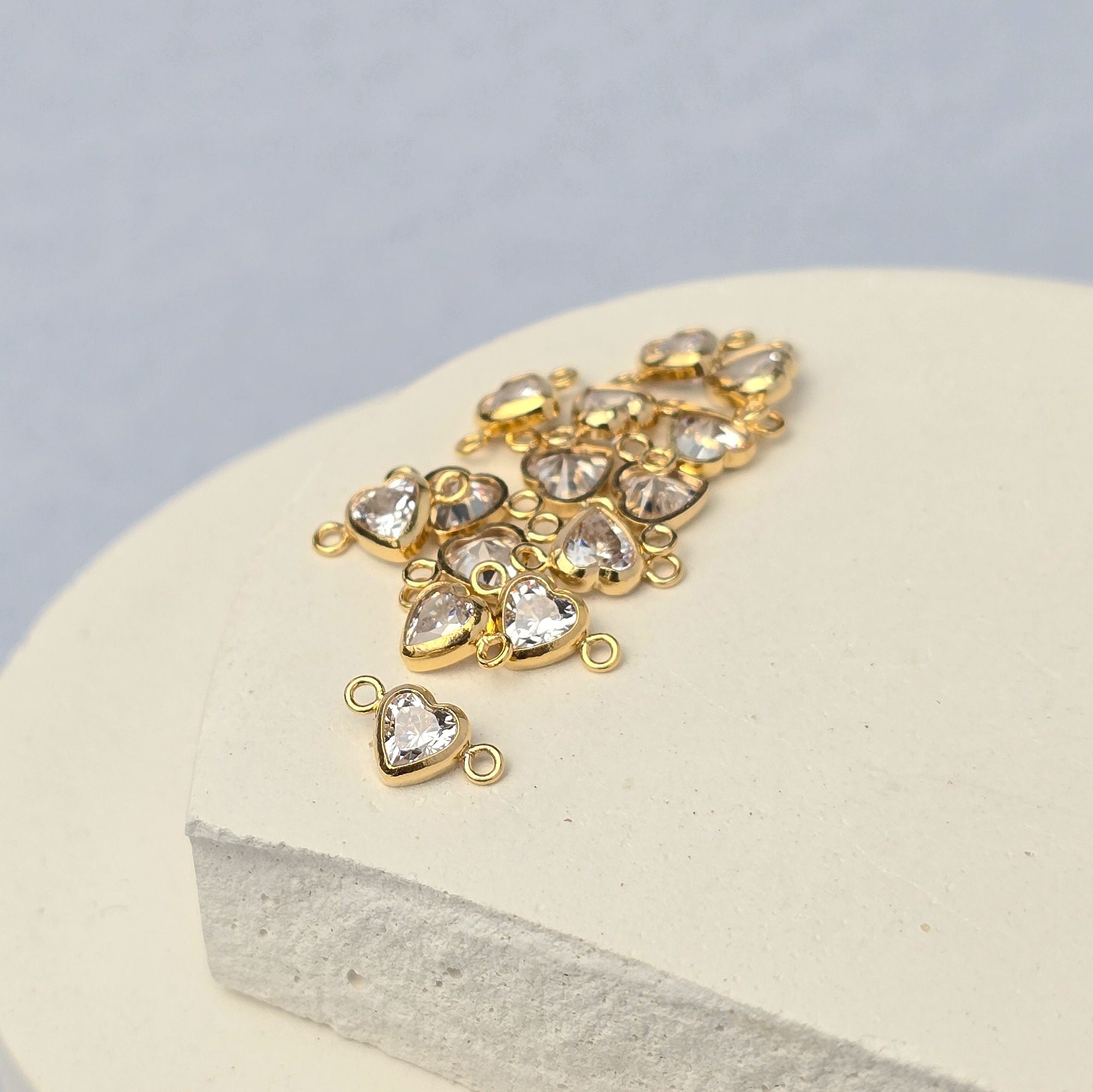 4mm Heart Birthstone Connector Charm 14k Gold Filled / April - Crystal