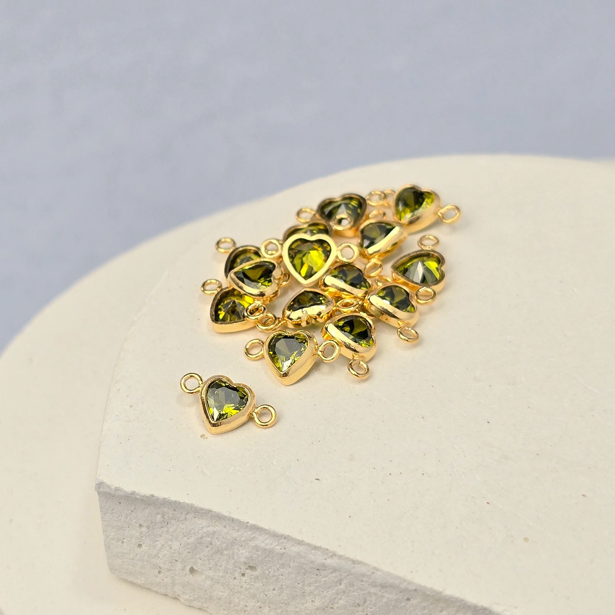 4mm Heart Birthstone Connector Charm 14k Gold Filled / August - Peridot