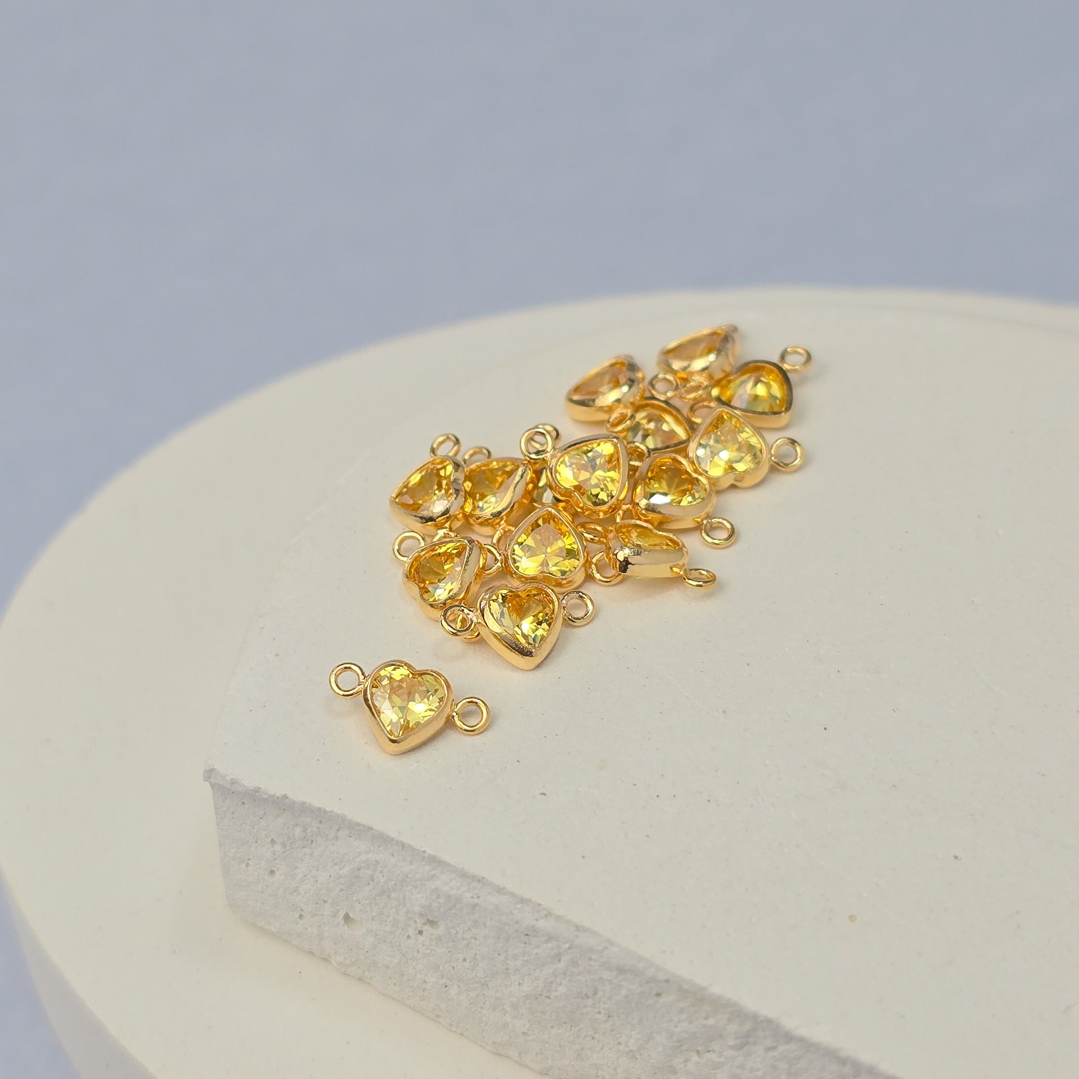 4mm Heart Birthstone Connector Charm 14k Gold Filled / November - Topaz
