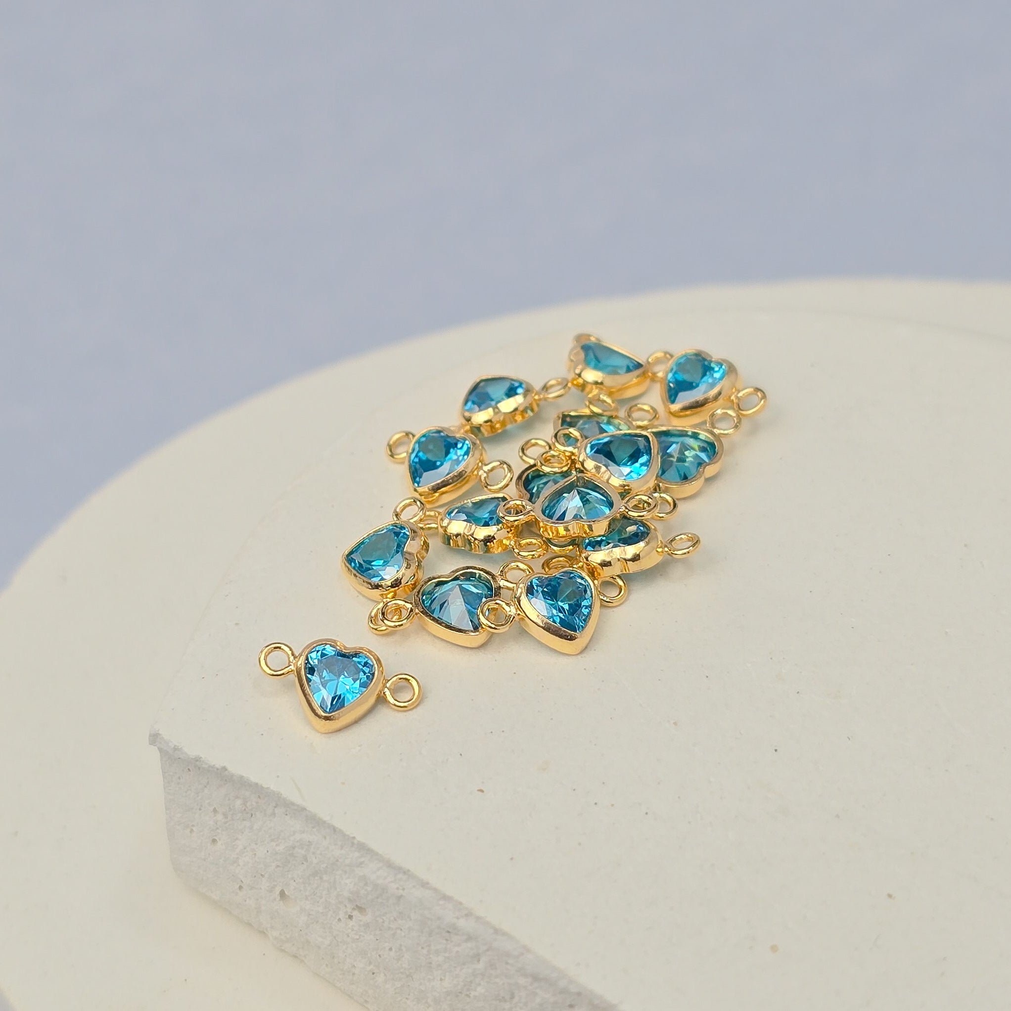 4mm Heart Birthstone Connector Charm 14k Gold Filled / December - Blue Zircon