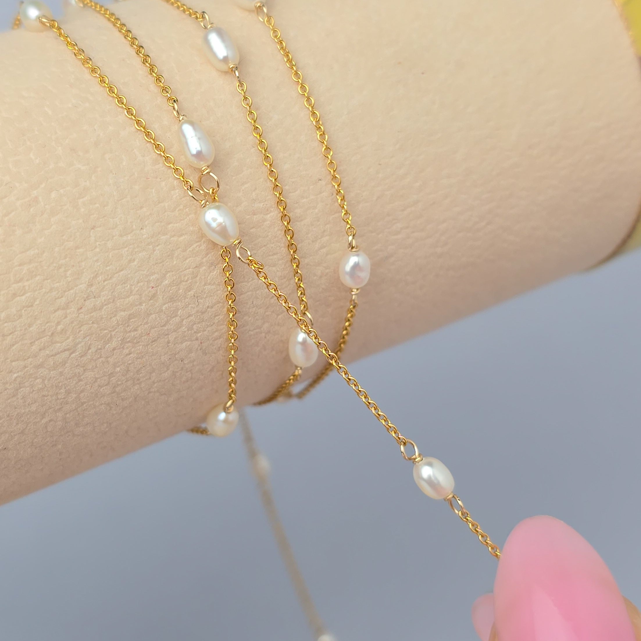1.2mm Freshwater Pearl Chain - 925 Sterling Silver & 14k Gold Filled