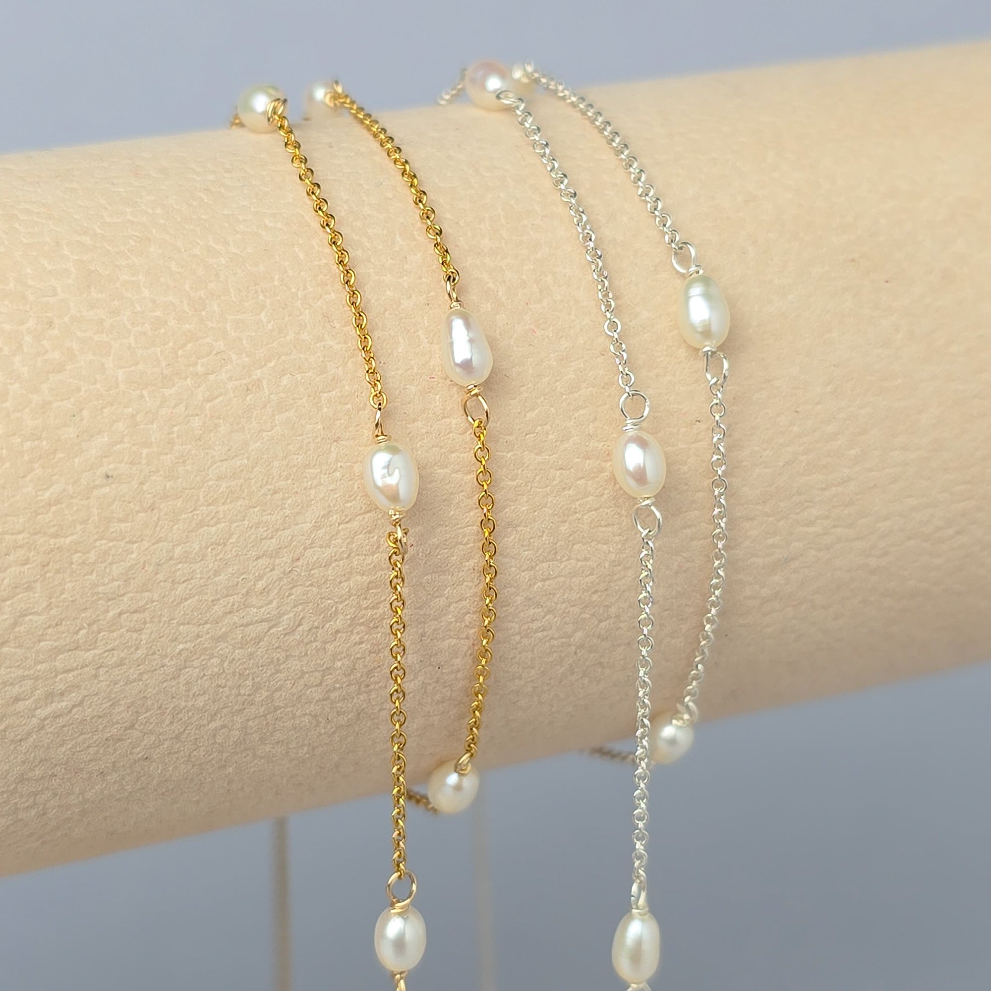 1.2mm Freshwater Pearl Chain - 925 Sterling Silver & 14k Gold Filled