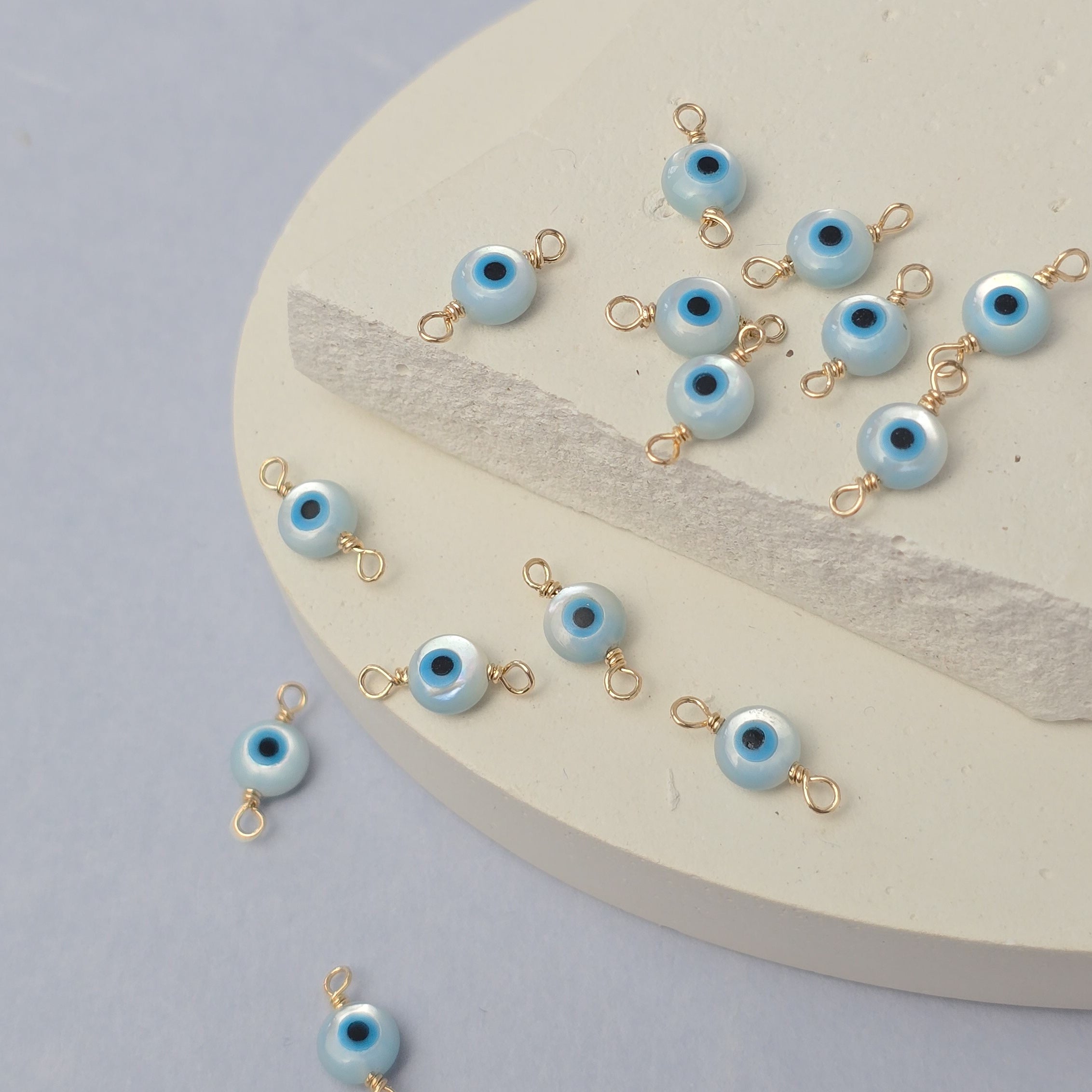 Mother of Pearl Evil Eye Connector Charm